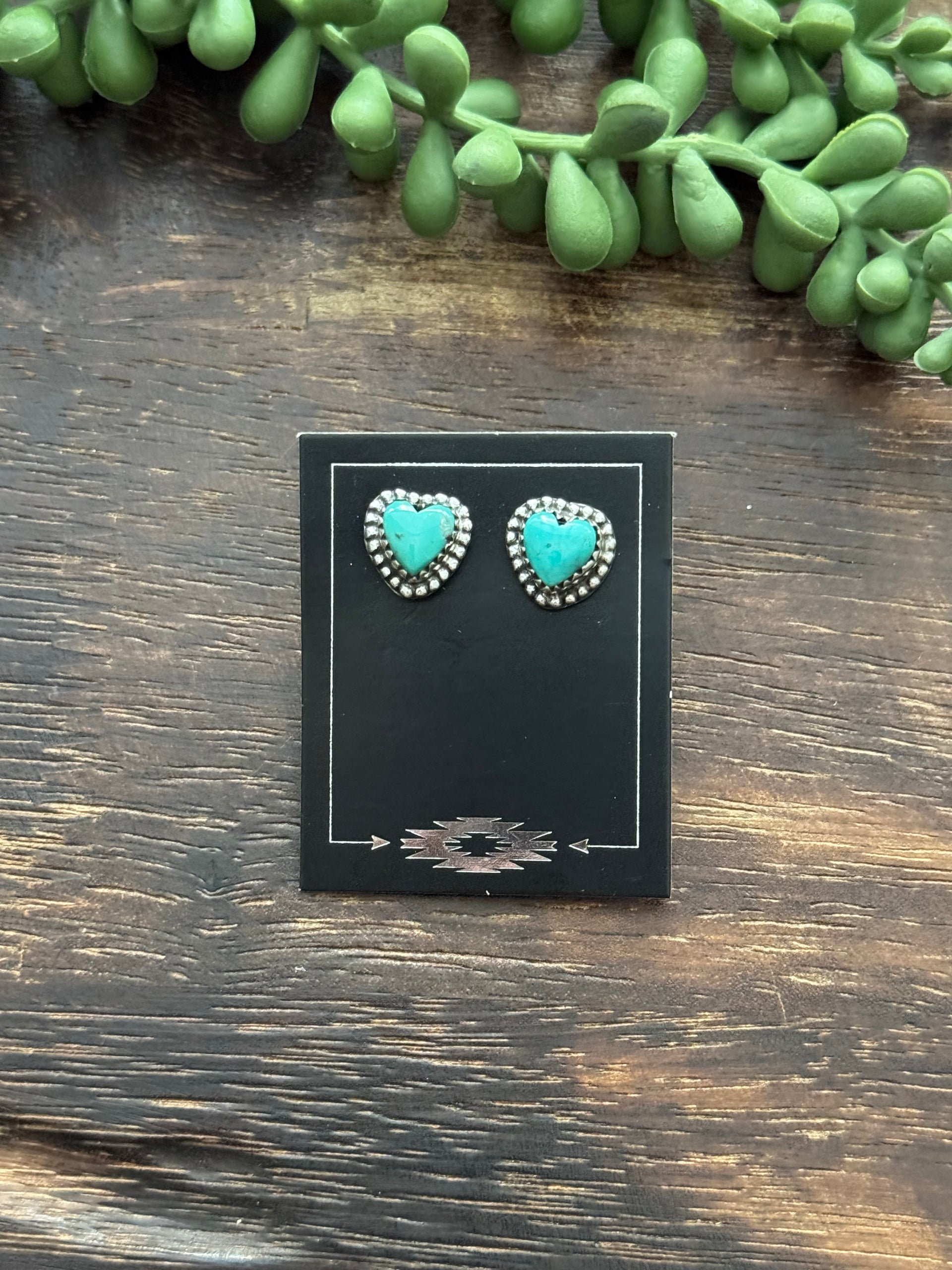 Southwest Handmade Kingman Turquoise & Sterling Silver Heart Post Earrings