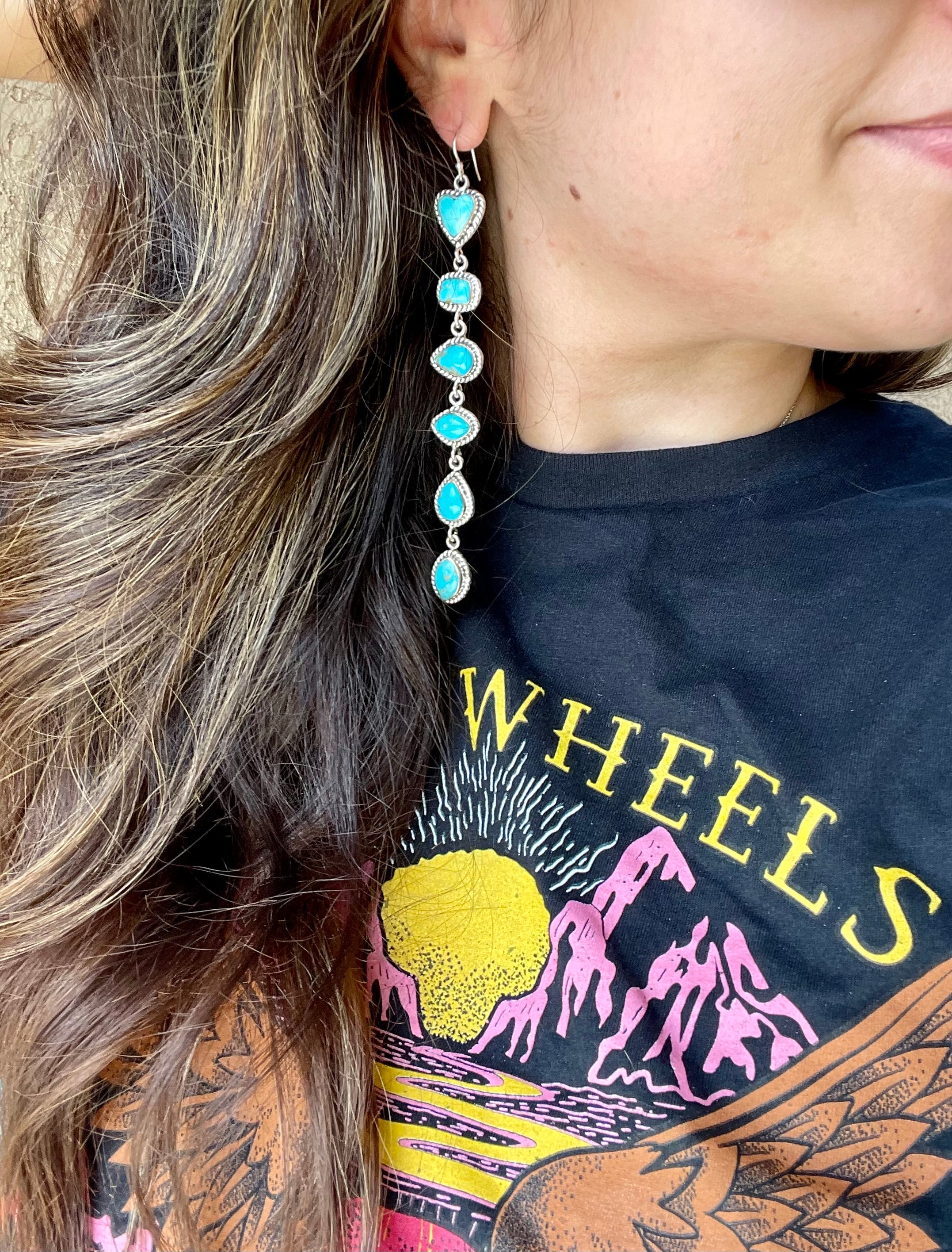 Southwest Handmade Kingman Turquoise & Sterling Silver Dangle Earrings