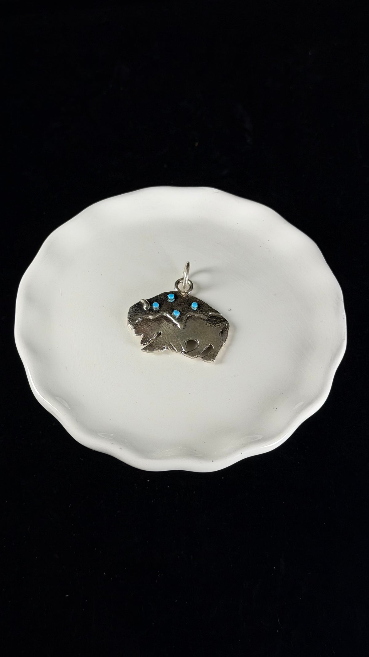 Zuni Made Kingman Turquoise & Sterling Silver Buffalo Pendant