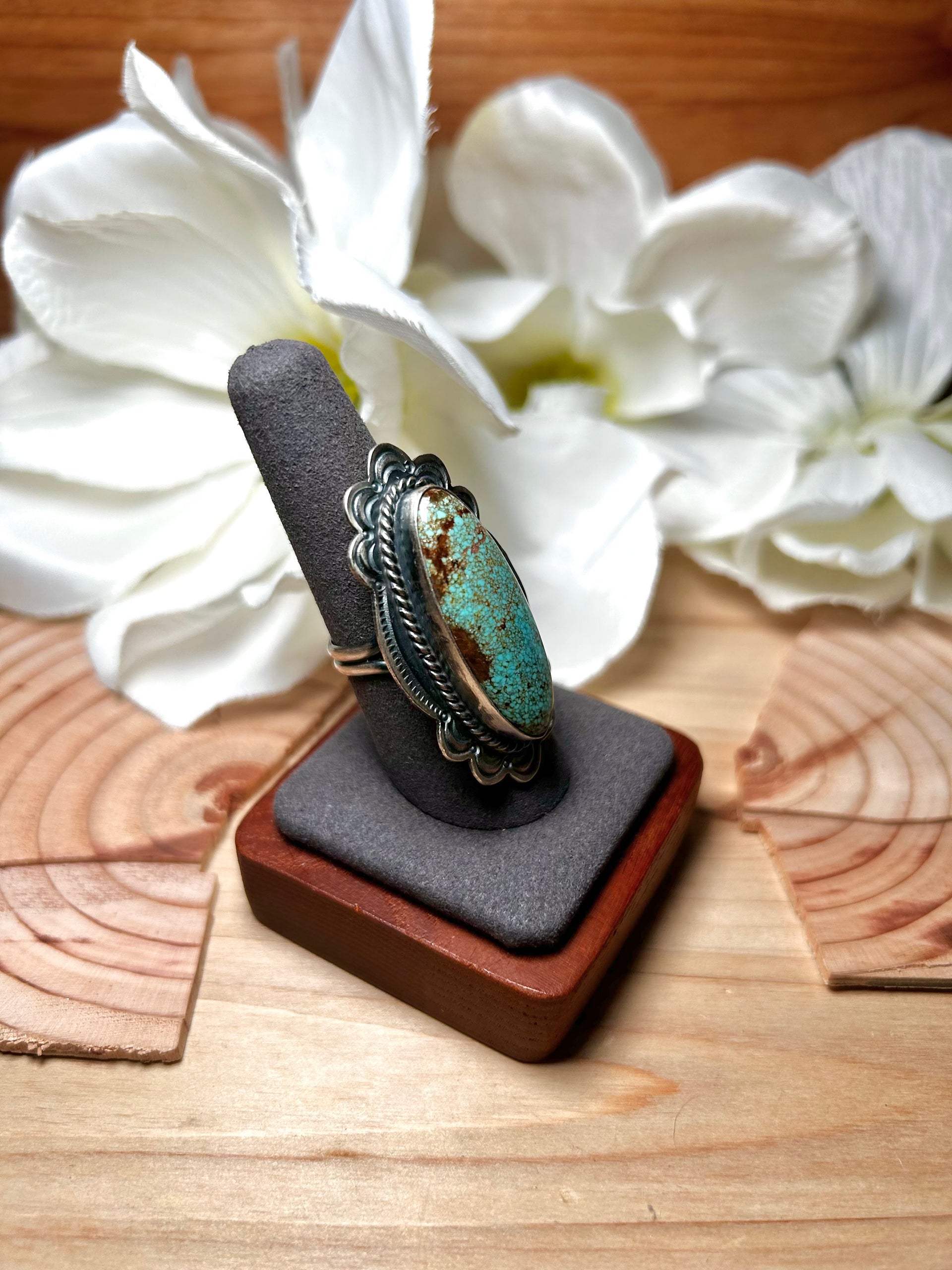 Navajo Made #8 Turquoise & Sterling Silver Ring Size 8.5
