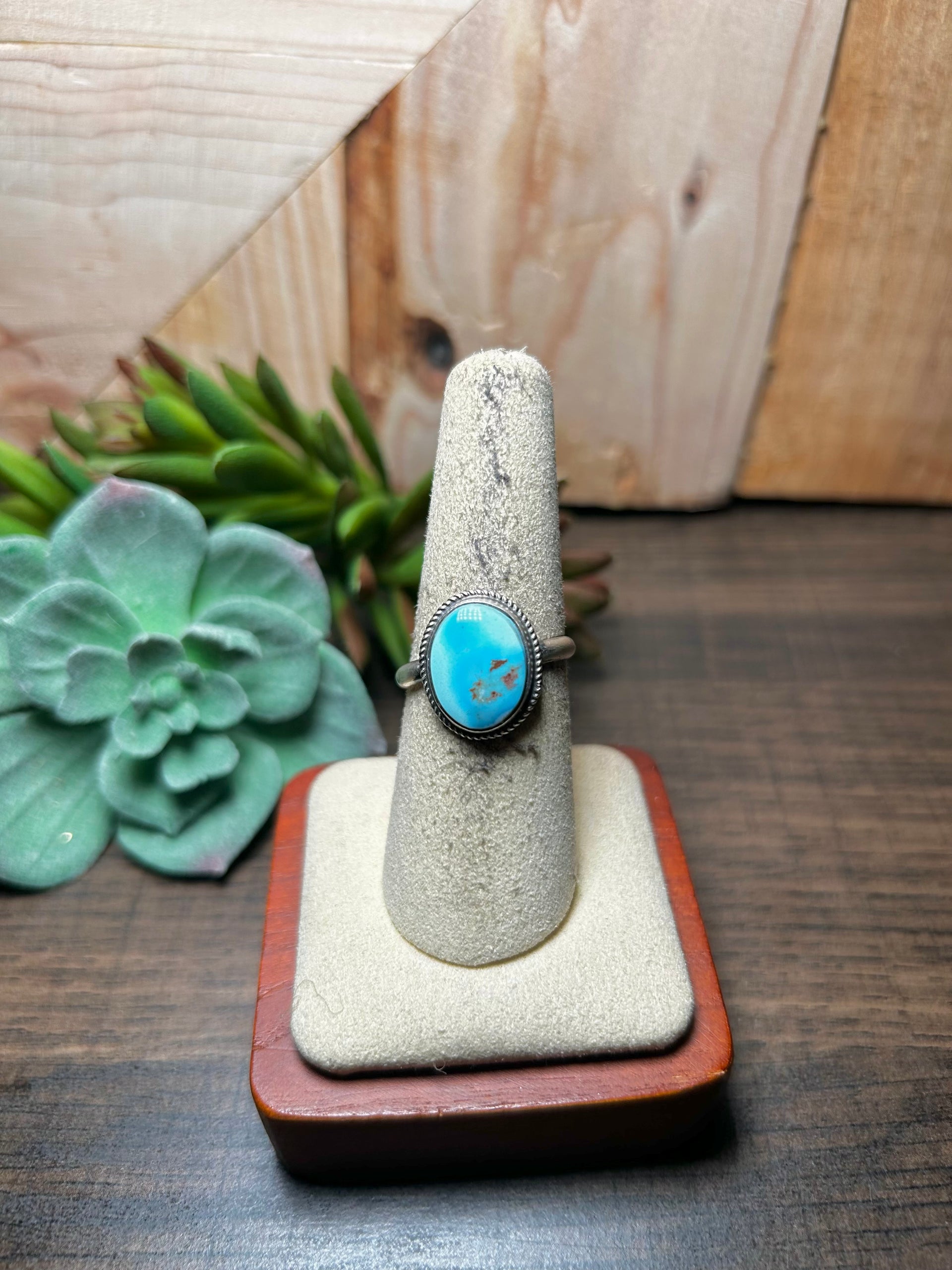 Navajo Made Golden Turquoise & Sterling Silver Ring Size 8.25