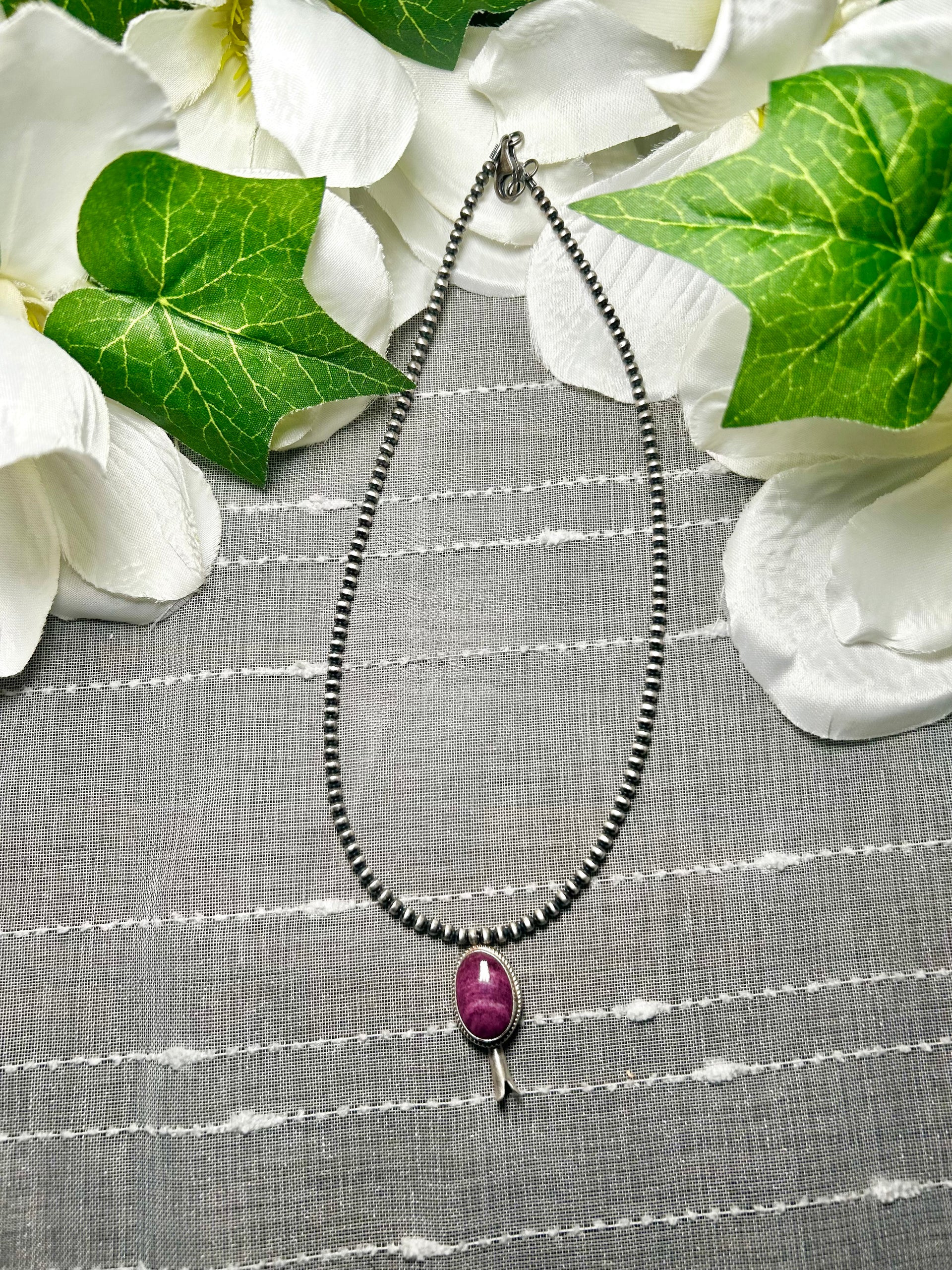 George Rios Purple Spiny Oyster & Sterling Silver Necklace