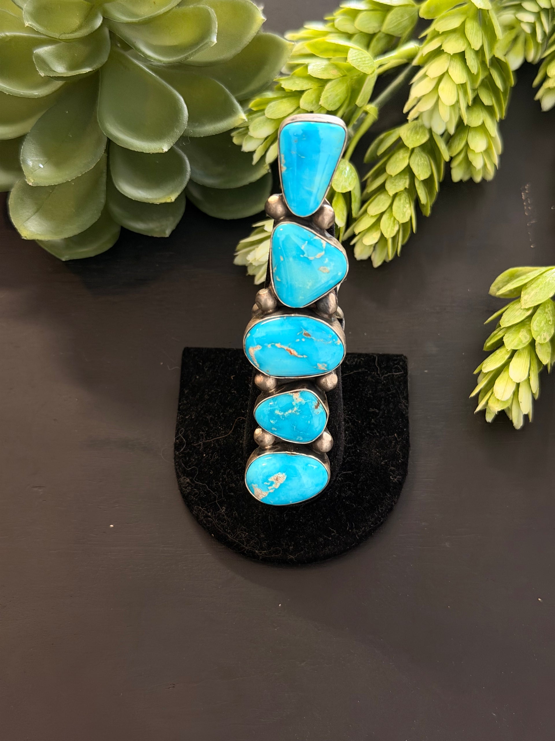 Kathleen Chavez Blue Ridge Turquoise & Sterling Silver Ring Size 5.75