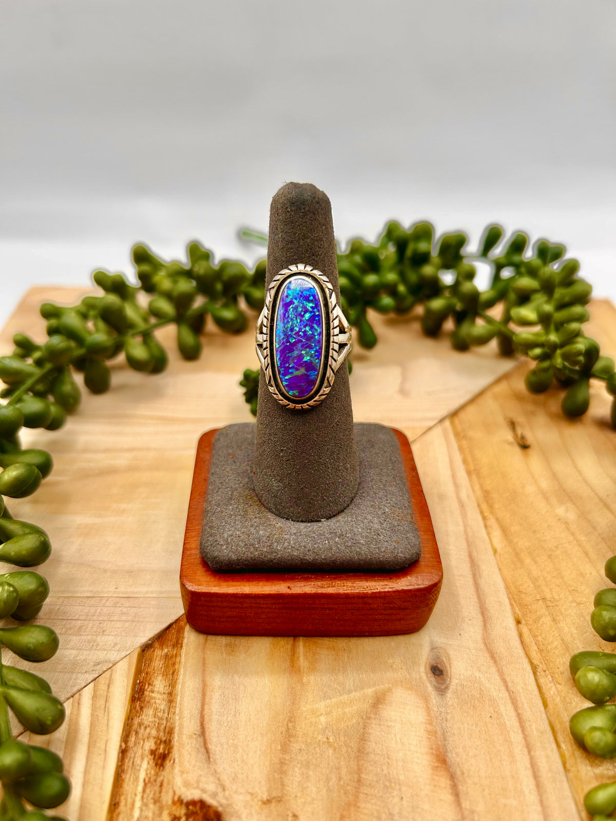 Navajo Made Opal & Sterling Silver Ring Size 6.75