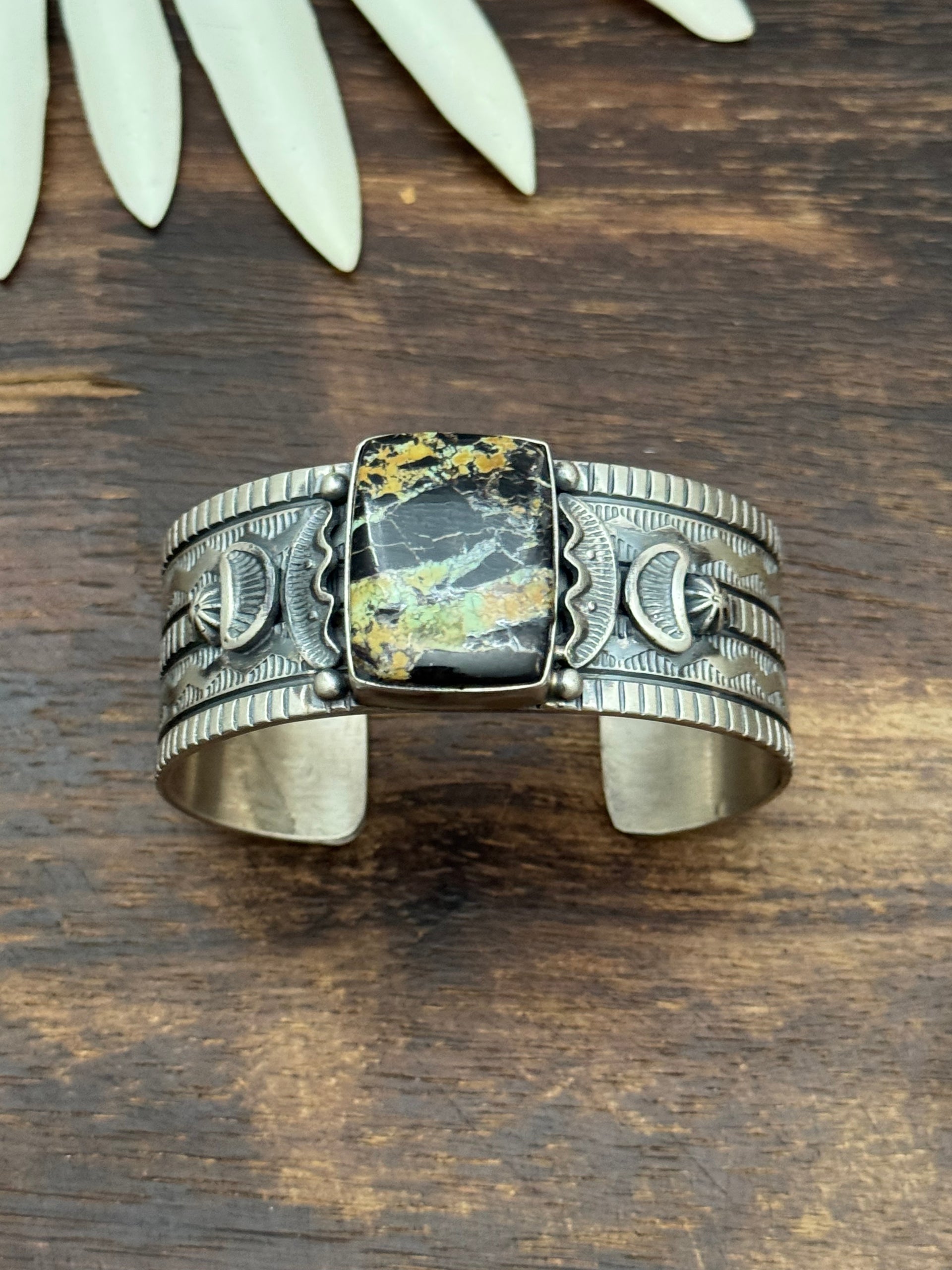 Francis Yazzie Black Jack Turquoise & Sterling Silver Cuff Bracelet