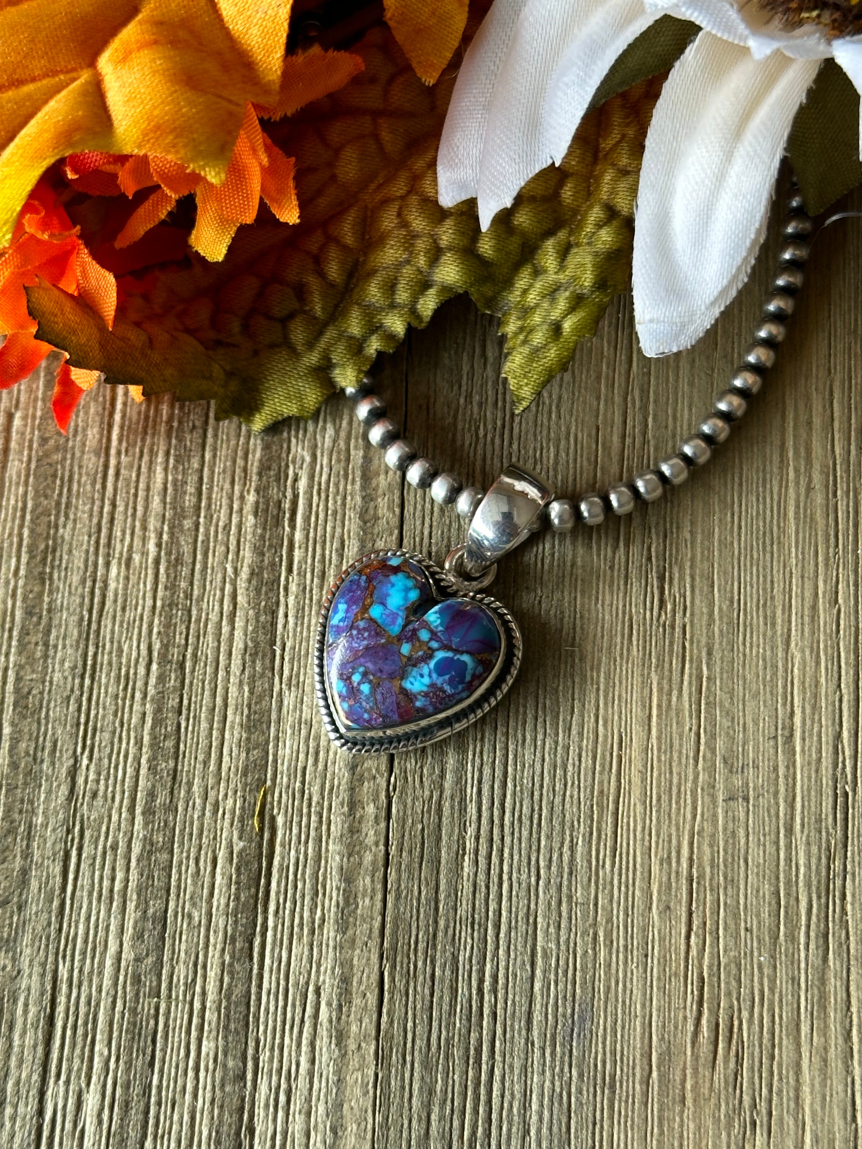 Southwest Handmade Purple Mohave Turquoise & Sterling Silver Heart Pendant