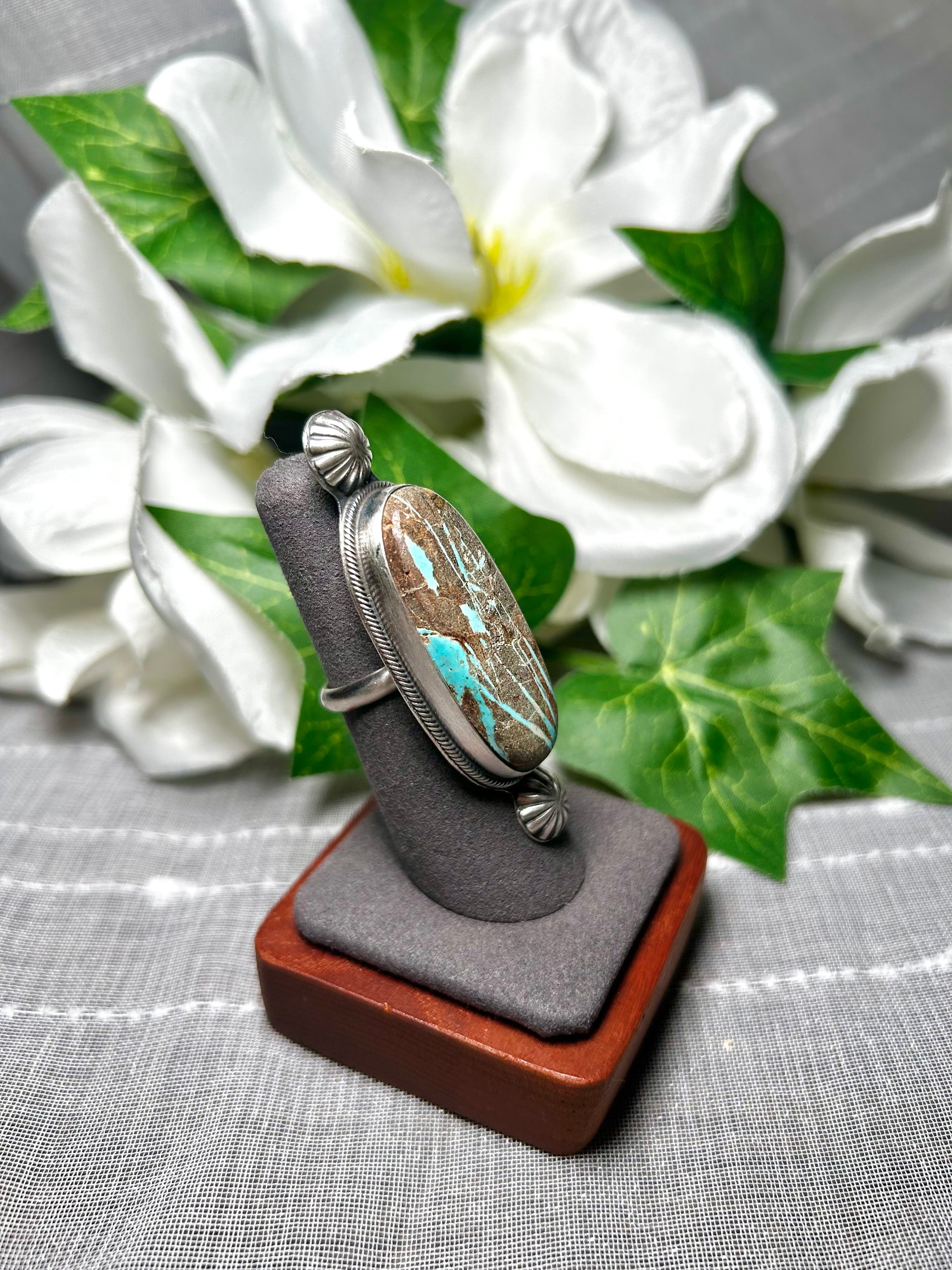 Navajo Made Pilot Mountain Turquoise & Sterling Silver Ring Size 6