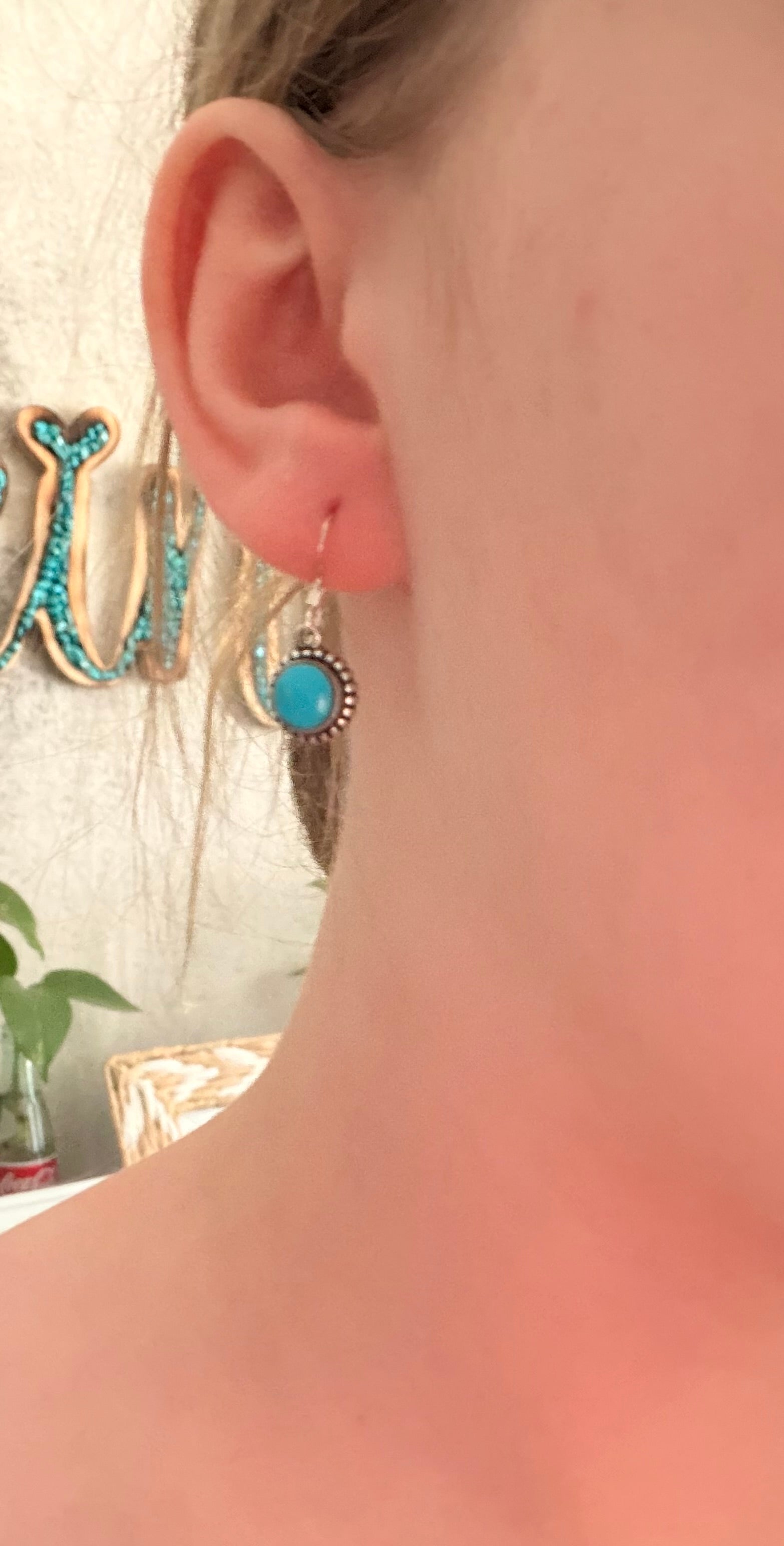 Navajo Made Kingman Turquoise & Sterling Silver Dangle Earrings