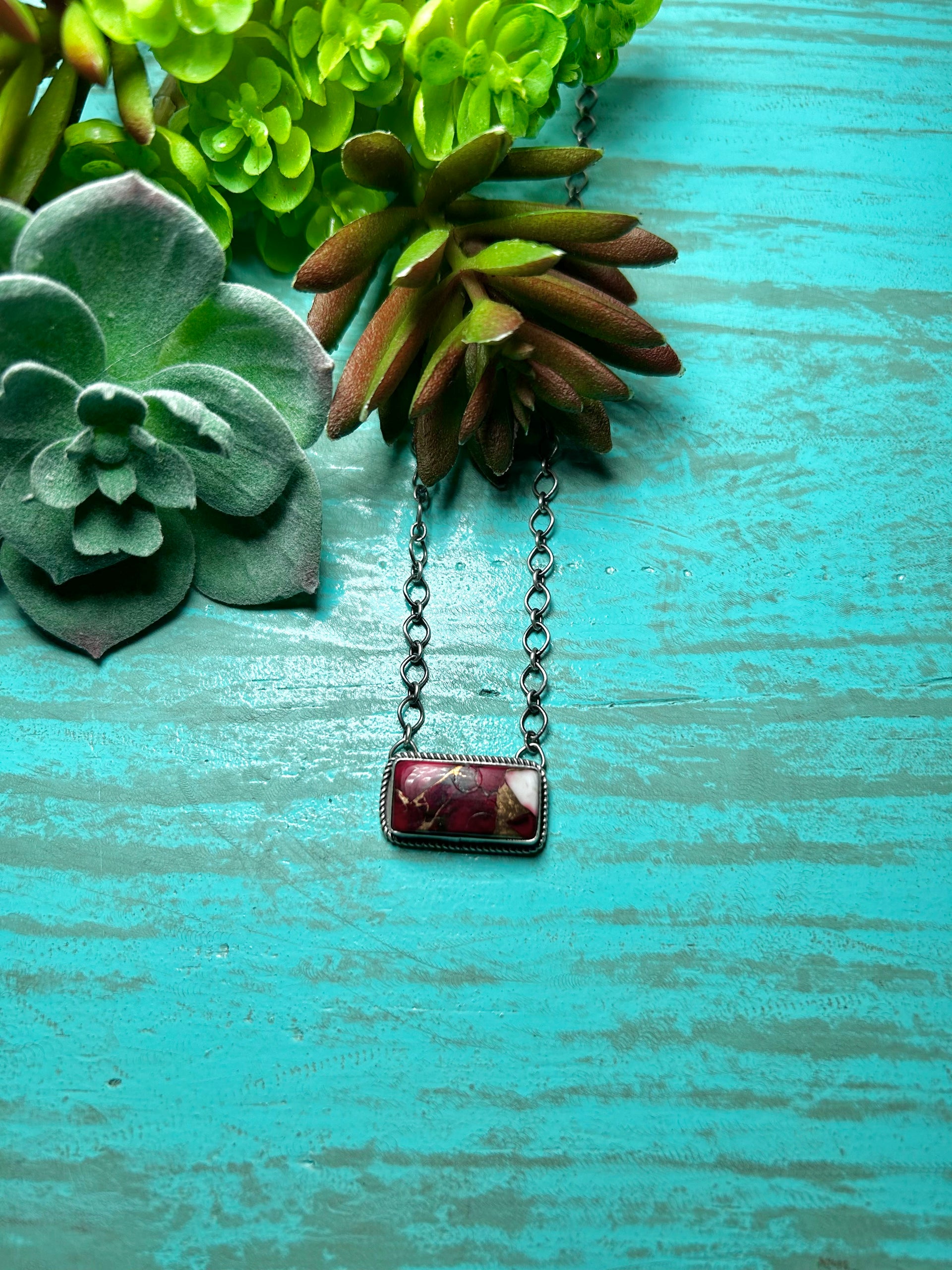 Navajo Made Rose Dahlia & Sterling Silver Necklace