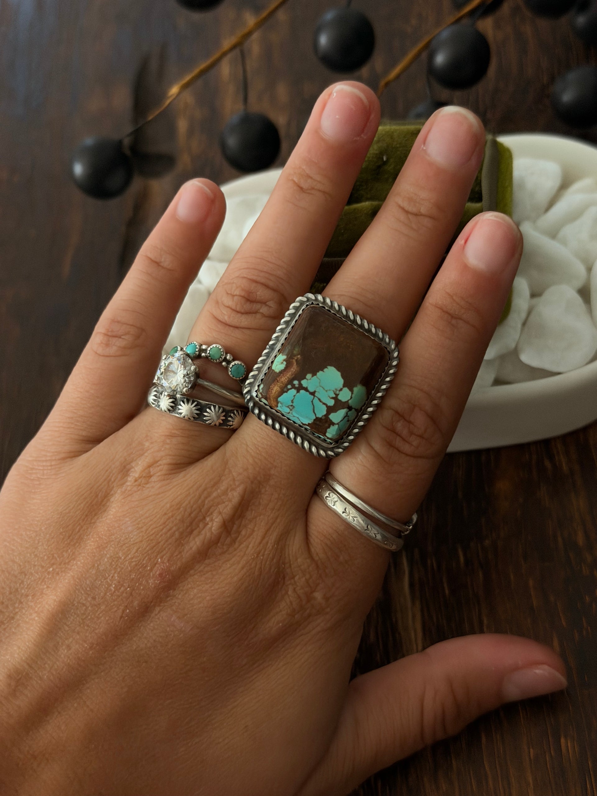 Leslie Nez Mine 8 Turquoise & Sterling Silver Ring Size 10