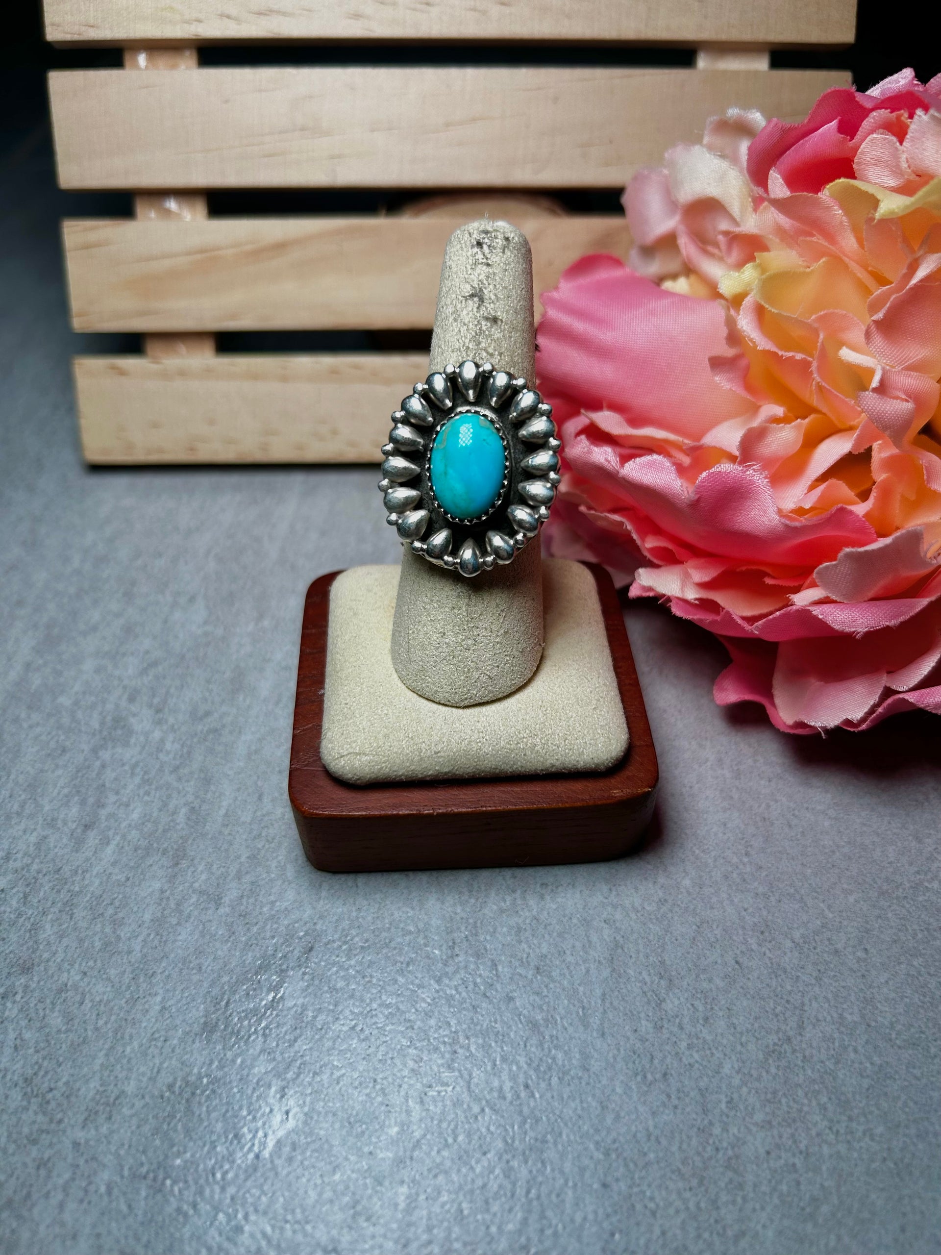 Navajo Made Kingman Turquoise & Sterling Silver Adjustable Ring