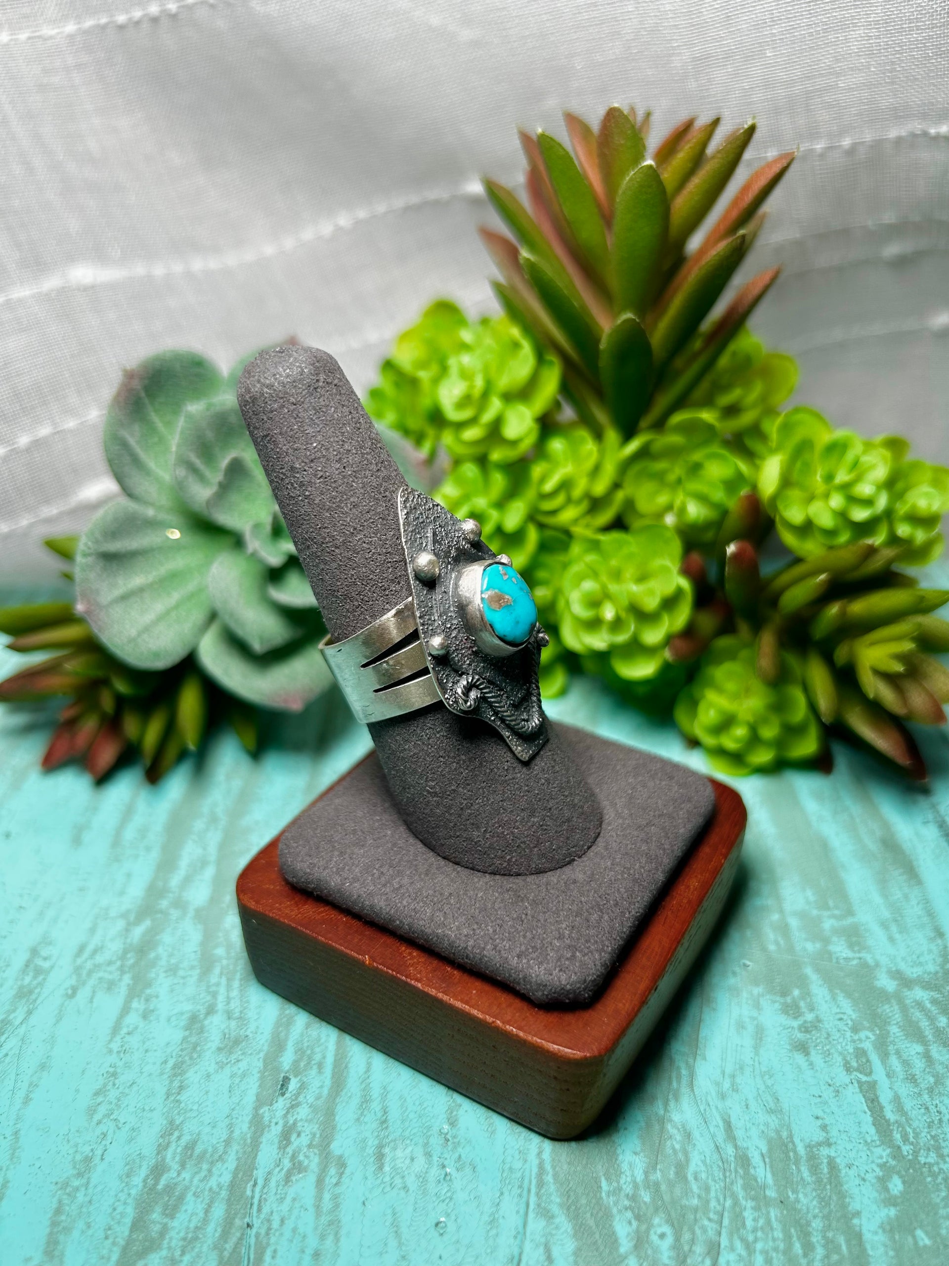 Randy Billy Kingman Turquoise & Sterling Sliver Ring Size 8.75