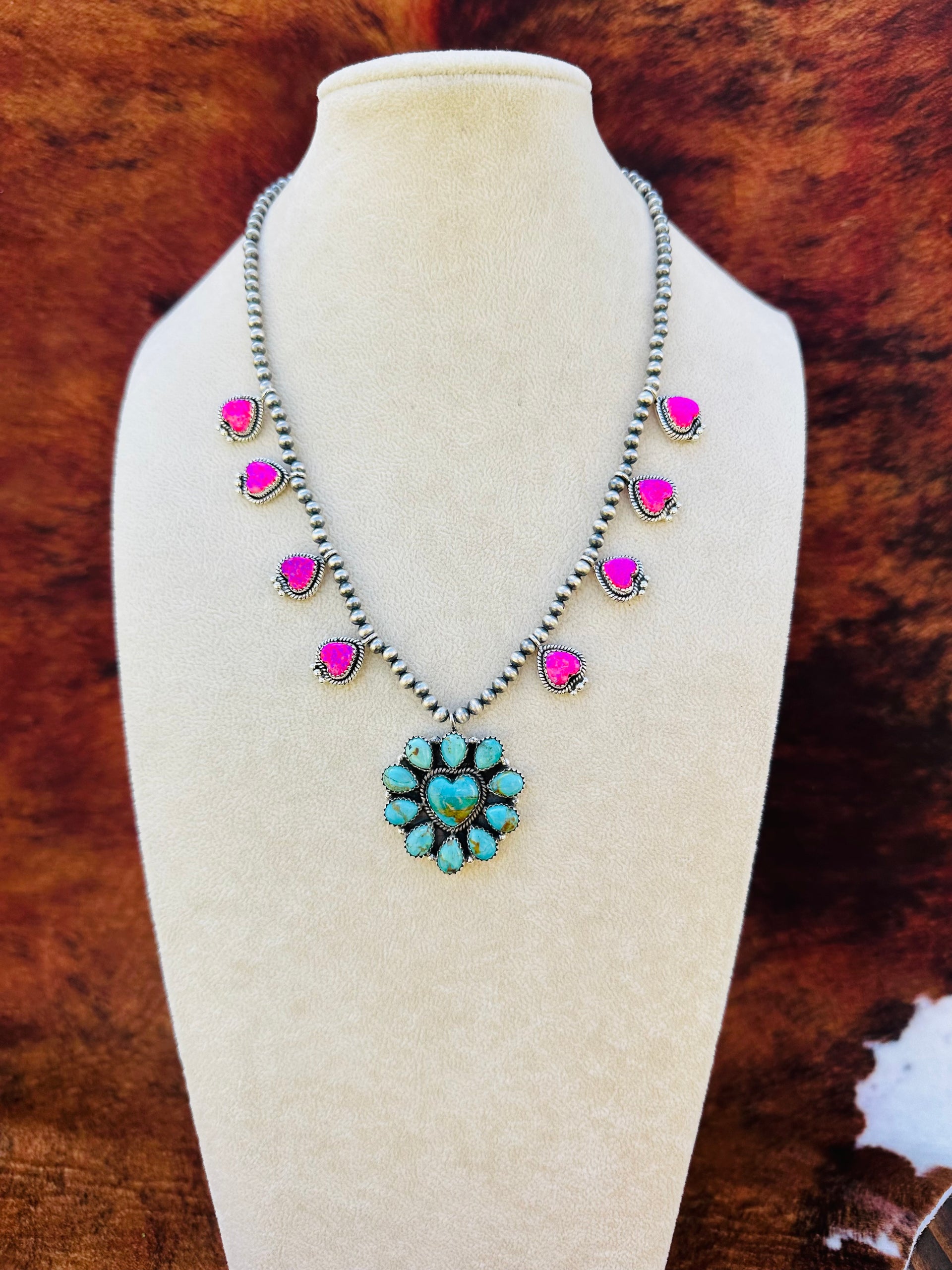 Southwest Handmade Multi Stone & Sterling Silver Cluster Necklace