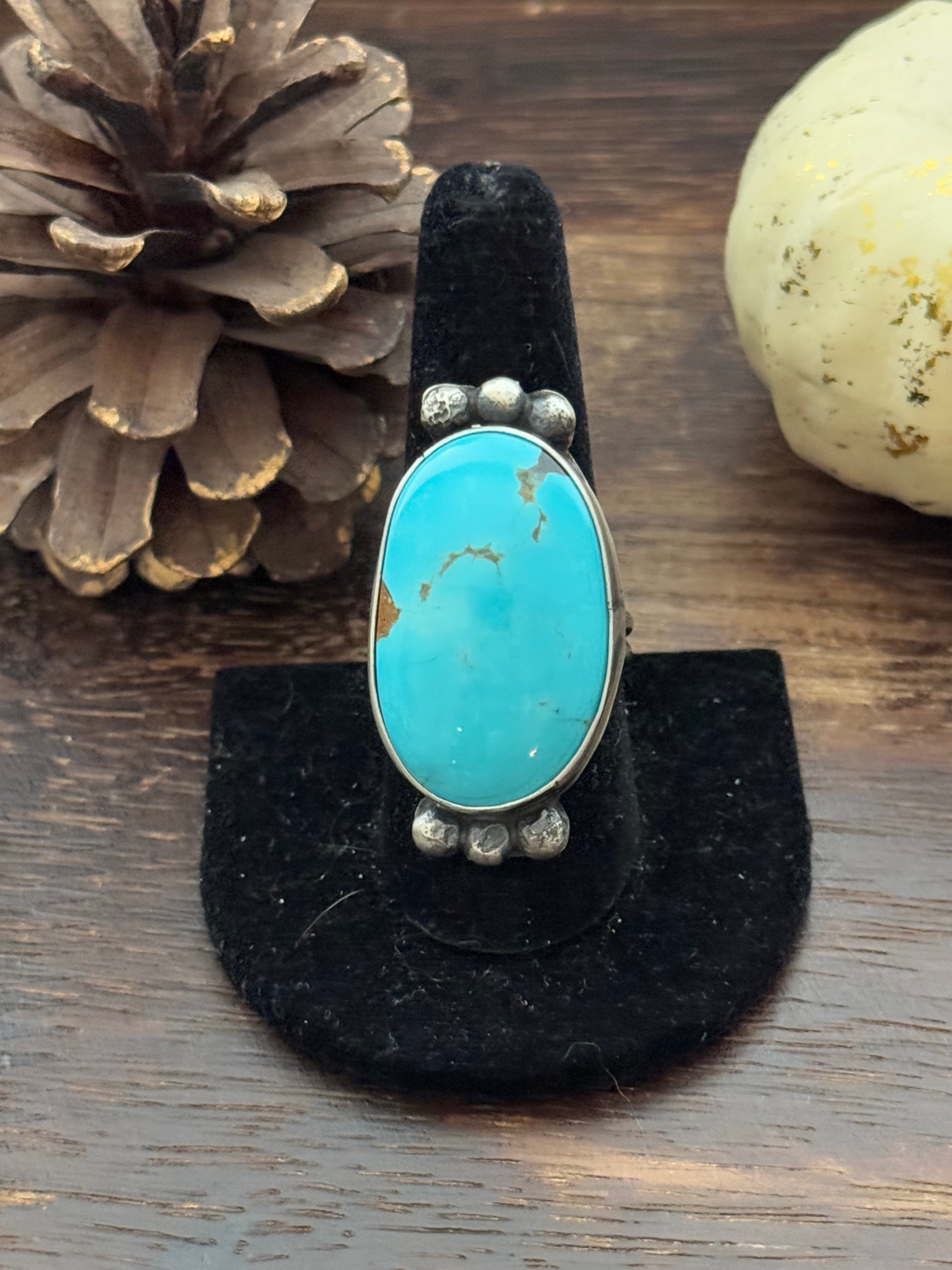 Navajo Made Kingman Turquoise & Sterling Silver Ring Size 9.75