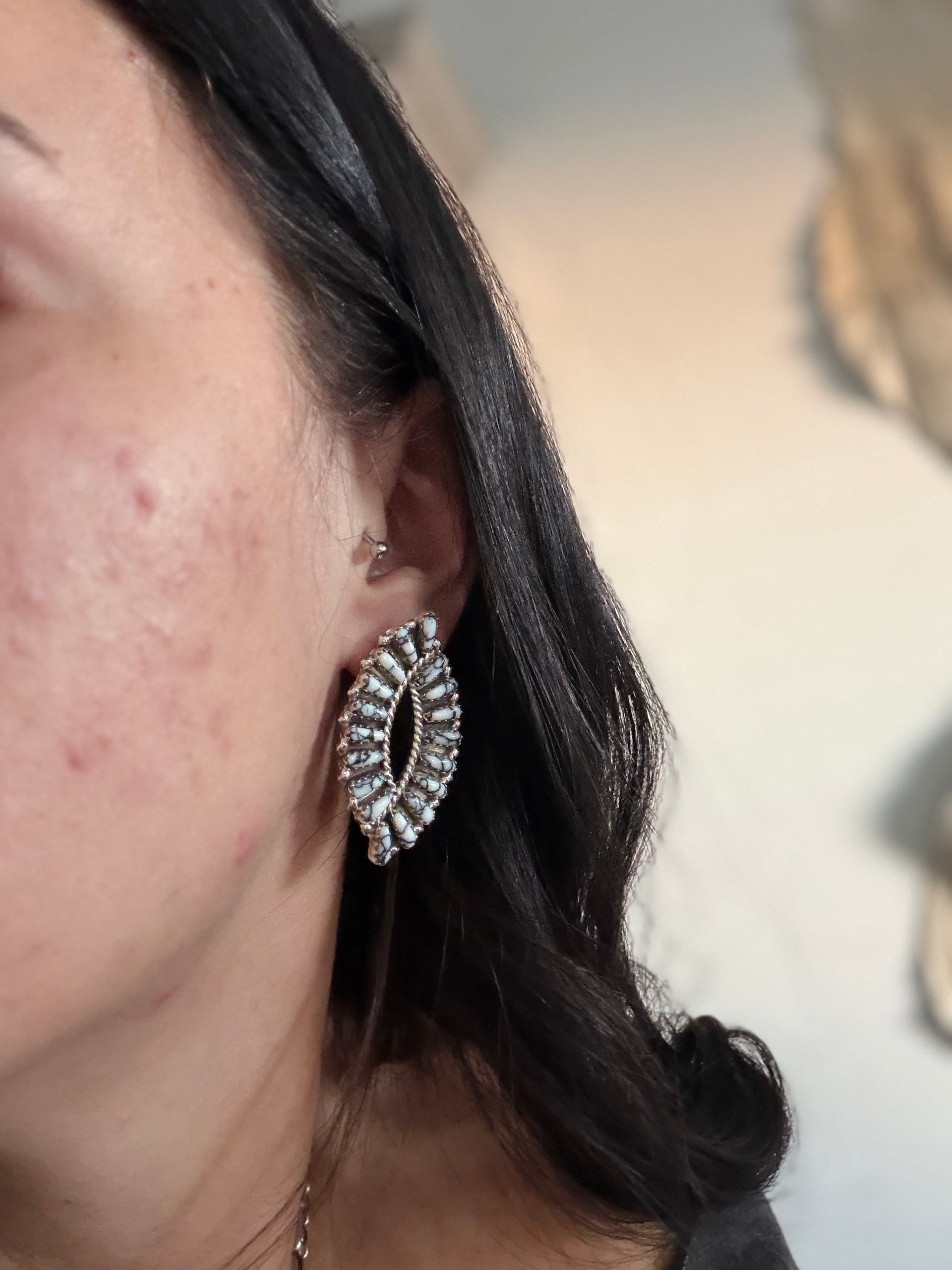 Tamara Benally White Buffalo & Sterling Silver Post Cluster Earrings