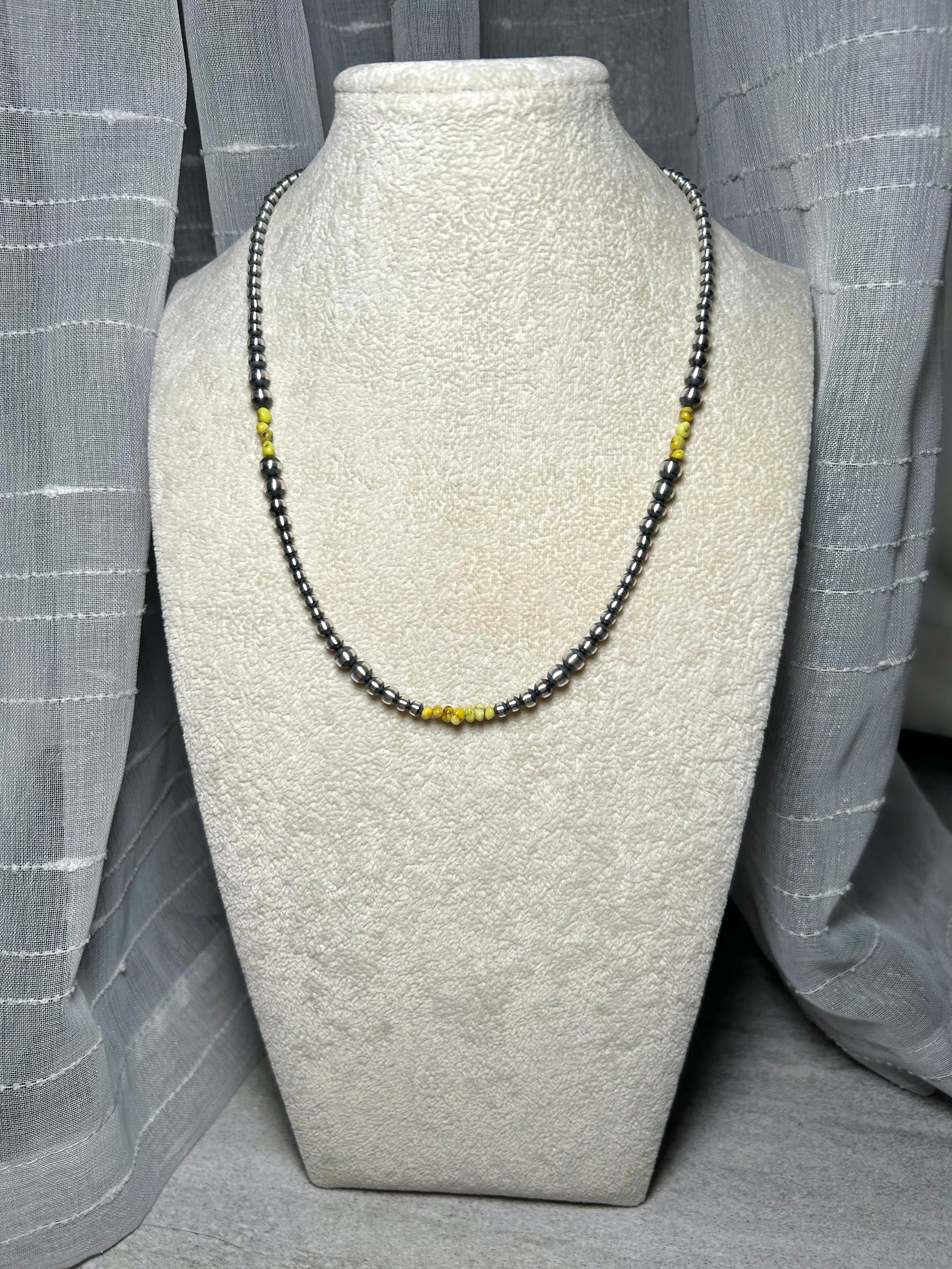 Navajo Strung Palomino Variscite & Sterling Silver Necklace