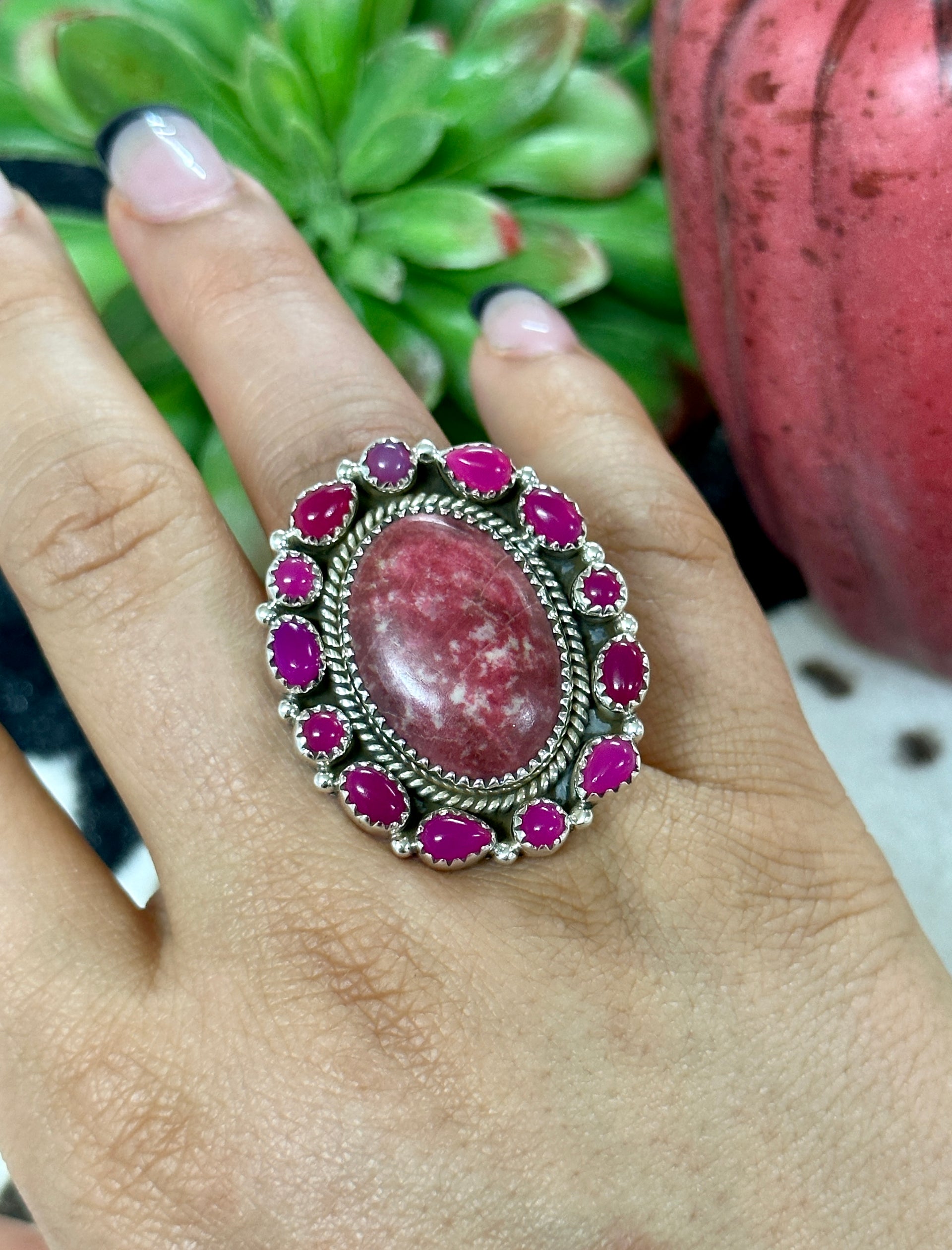 Southwest Handmade Multi Stone & Sterling Silver Cluster Adjustable Ring