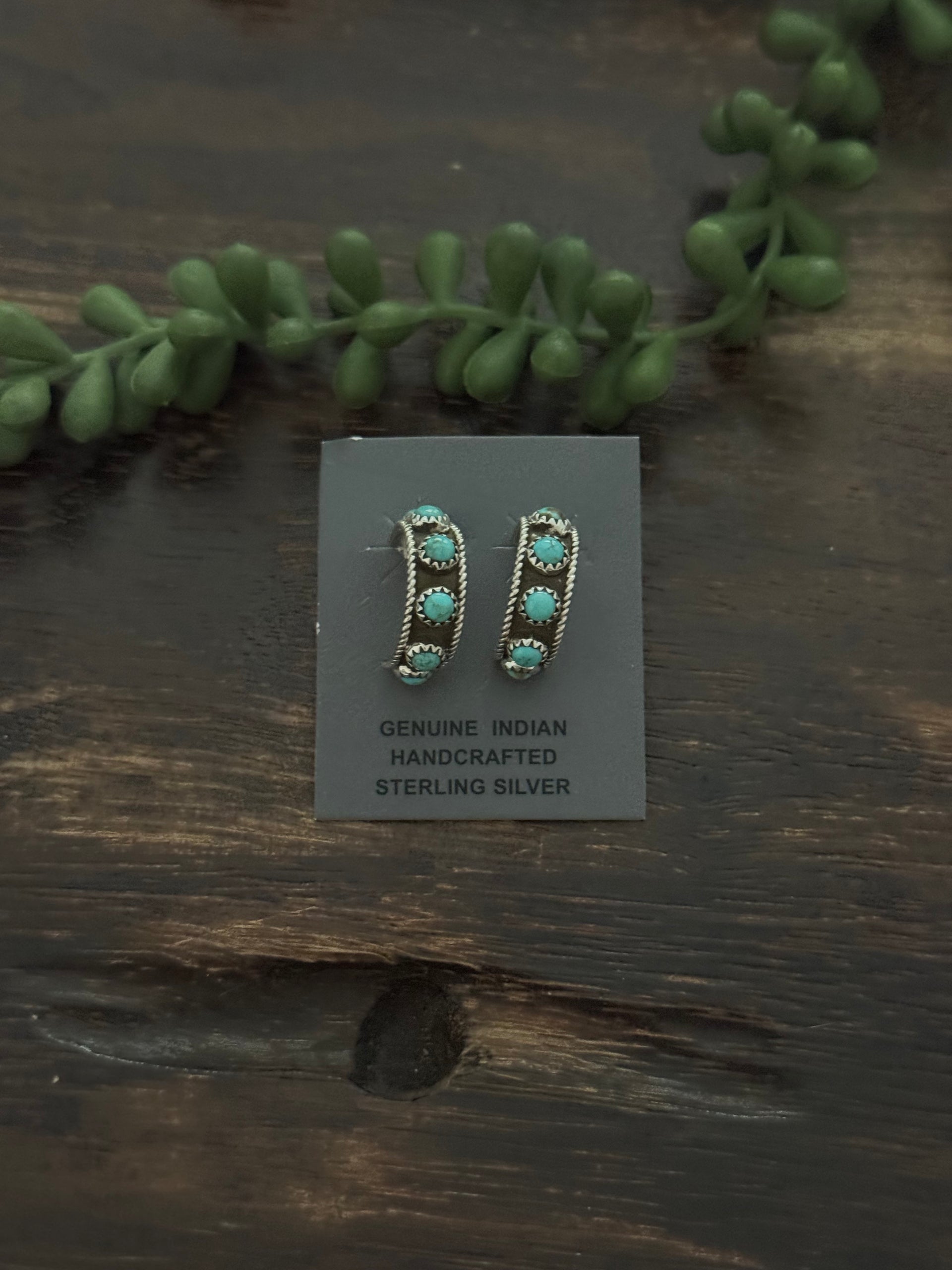 Navajo Made Kingman Turquoise & Sterling Silver Hoop Earrings