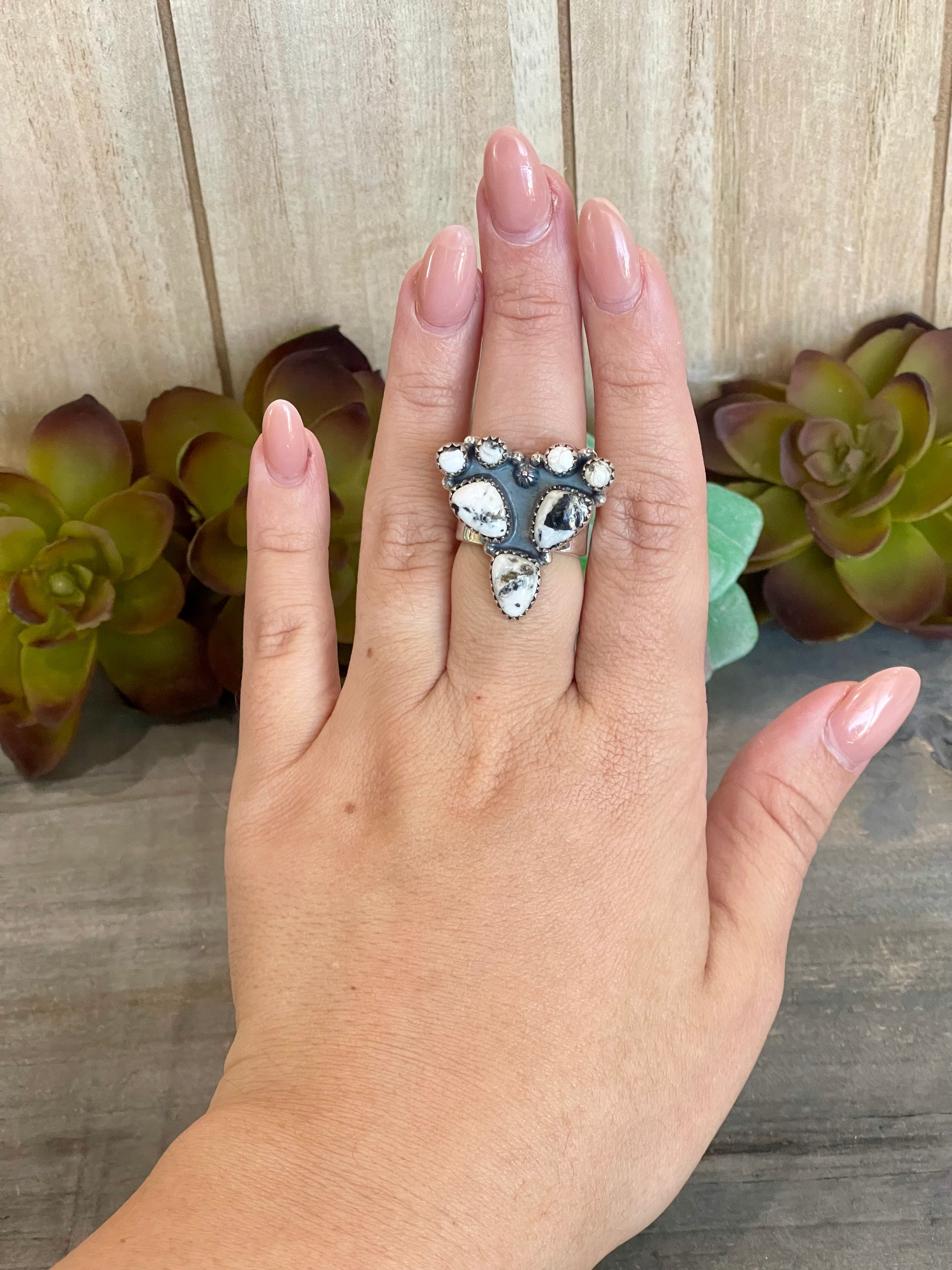 Southwest Handmade White Buffalo & Sterling Silver Adjustable Ring