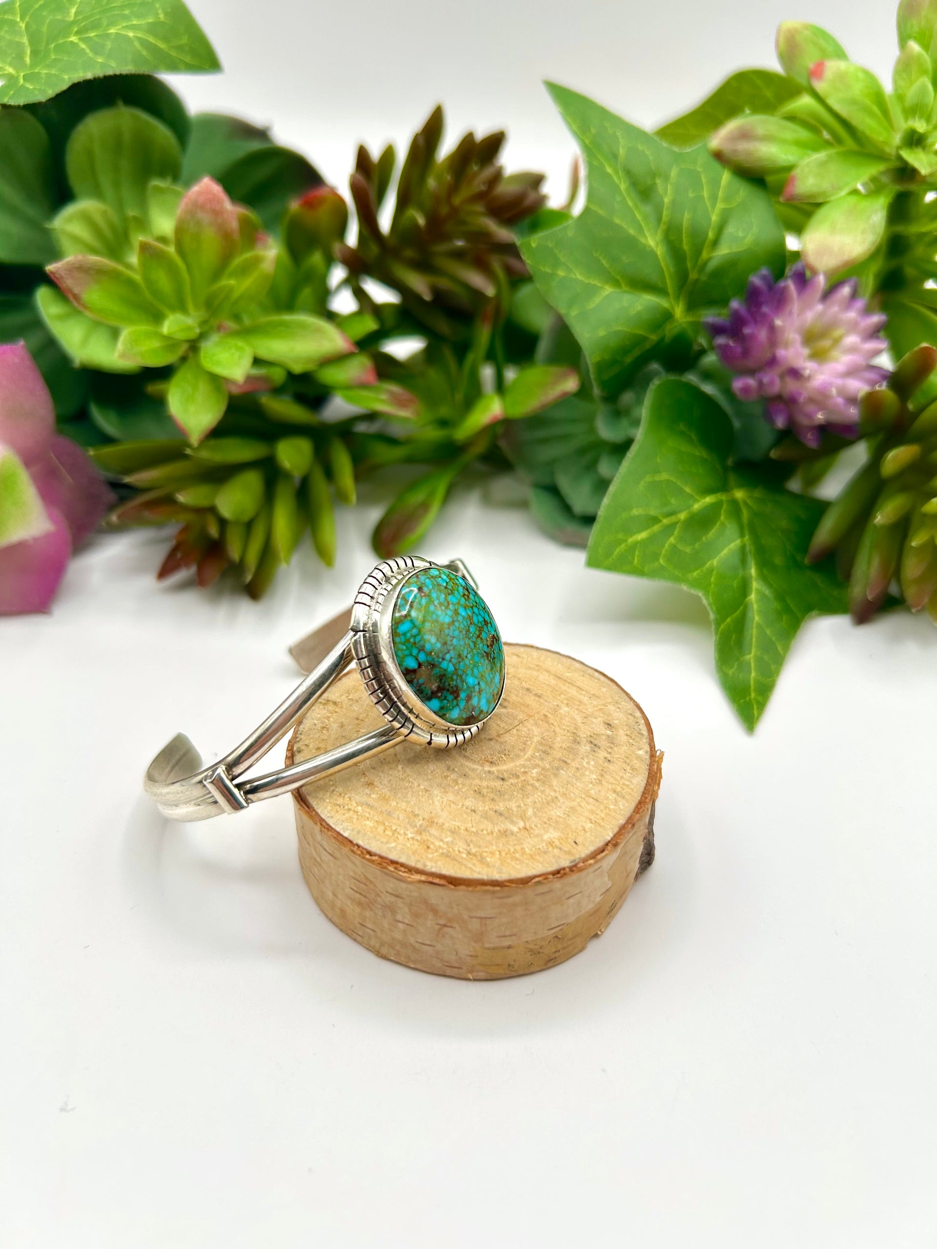 Navajo Made Highgrade Kingman Turquoise & Sterling Silver Cuff Bracelet