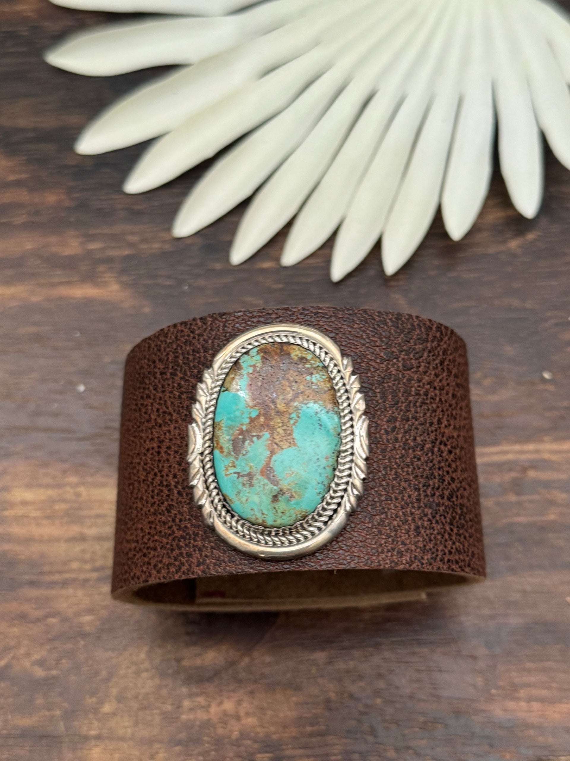 Julia Etsitty Kingman Turquoise & Genuine Leather Bracelet