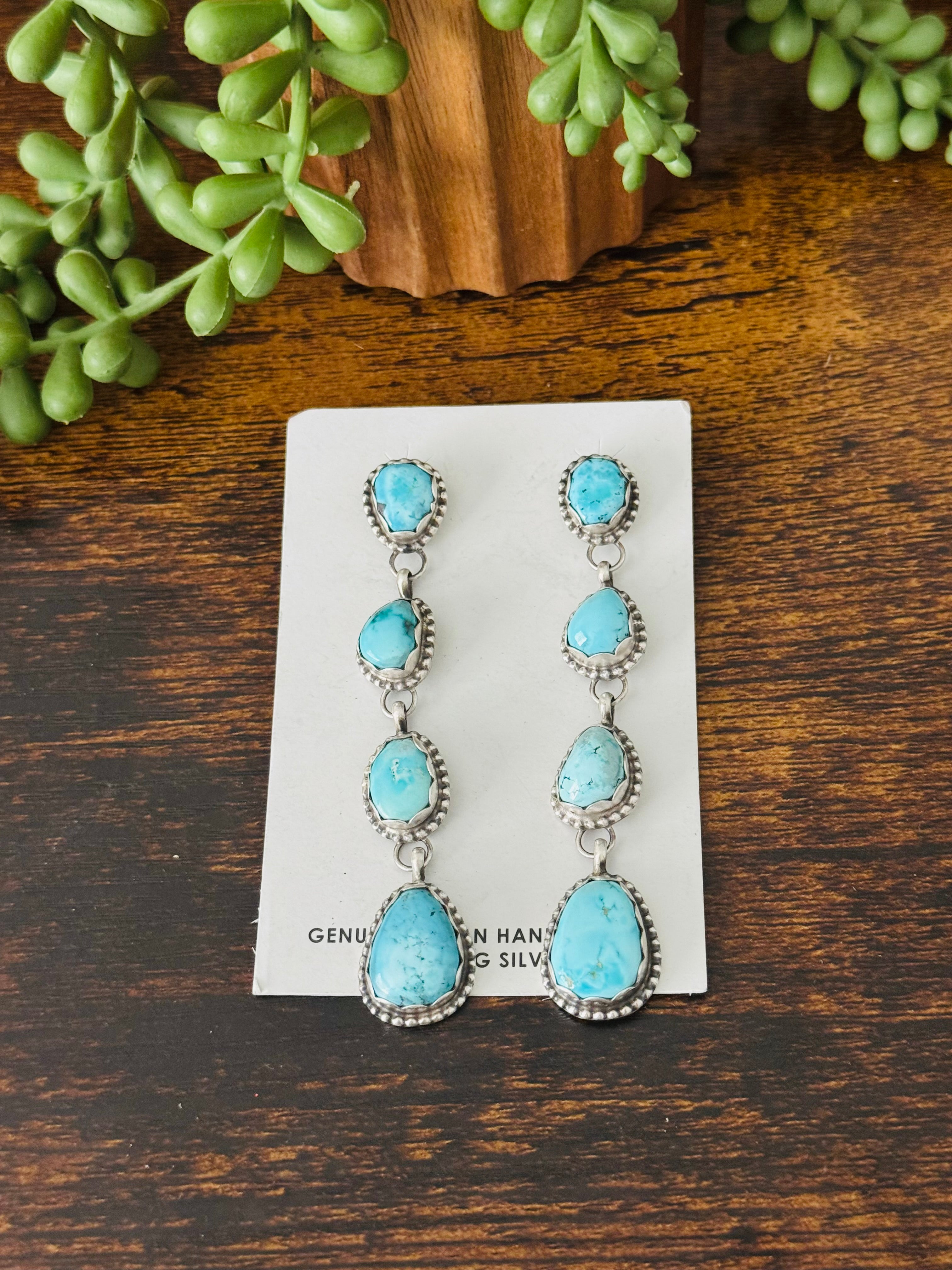 Dave Skeets Royston Turquoise & Sterling Silver Post Dangle Earrings