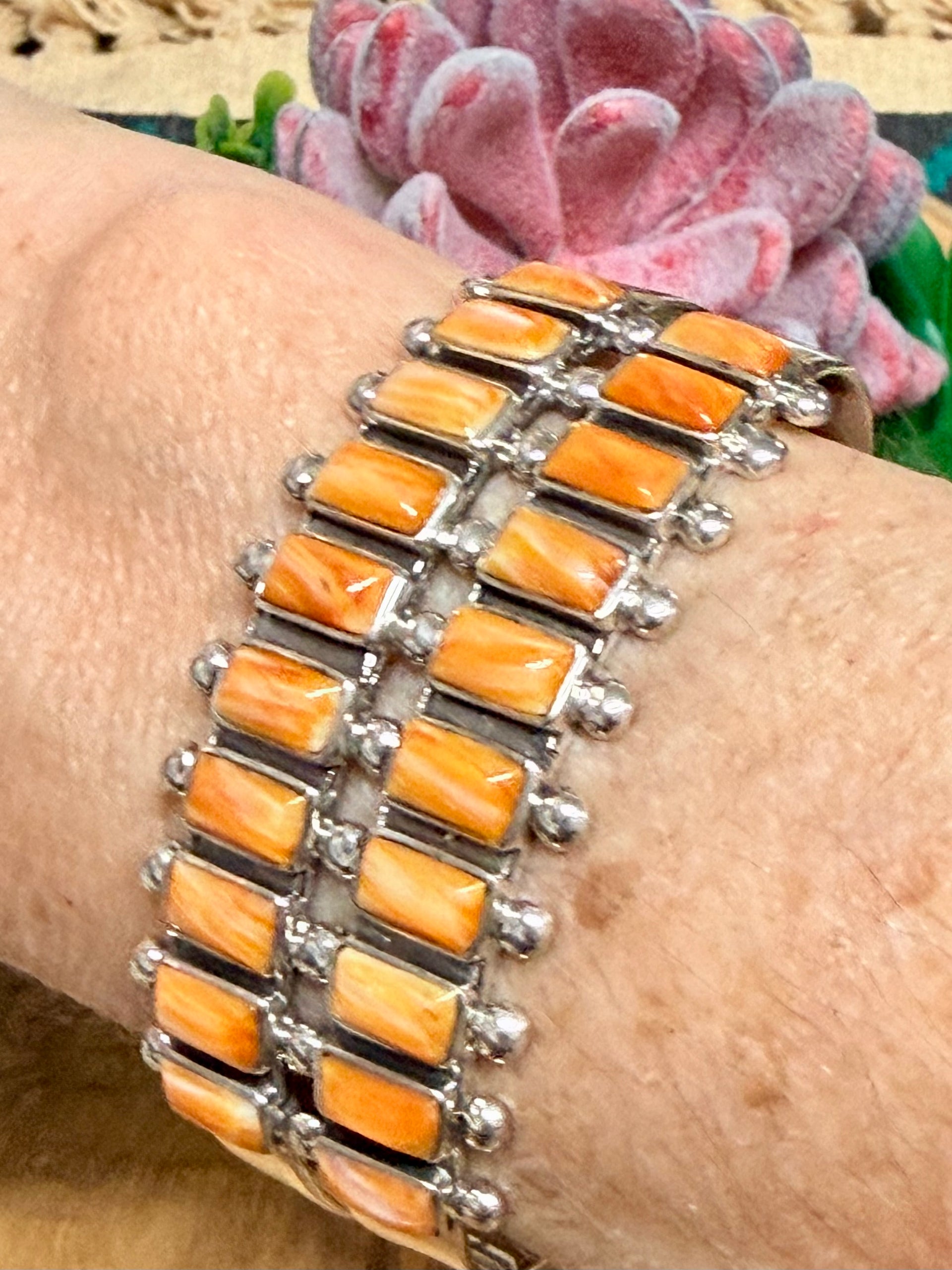 Southwest Handmade Spiny Oyster & Sterling Silver Cuff Bracelet