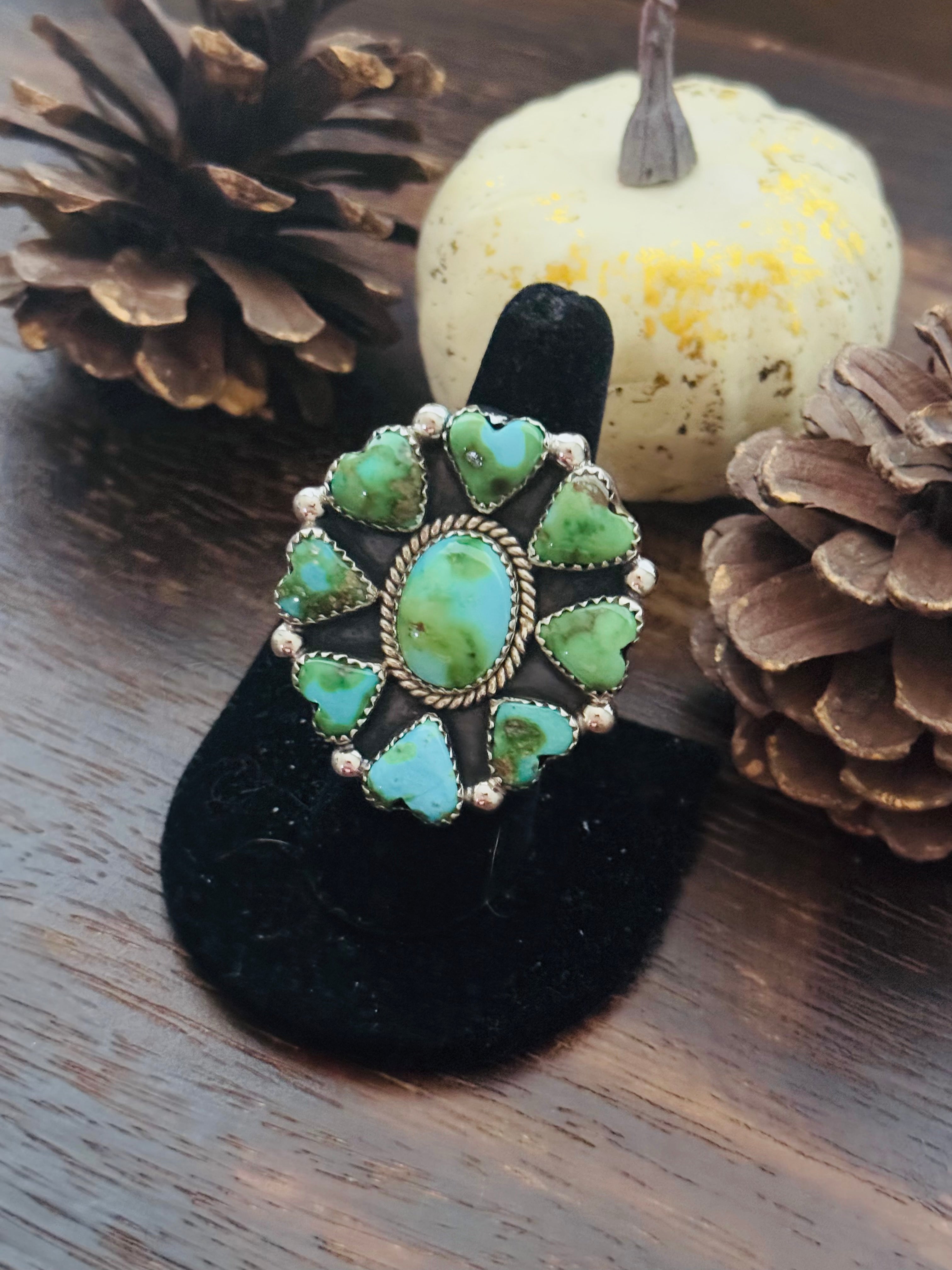 Southwest Handmade Sonoran Mountain Turquoise & Sterling Silver Adjustable Cluster Ring