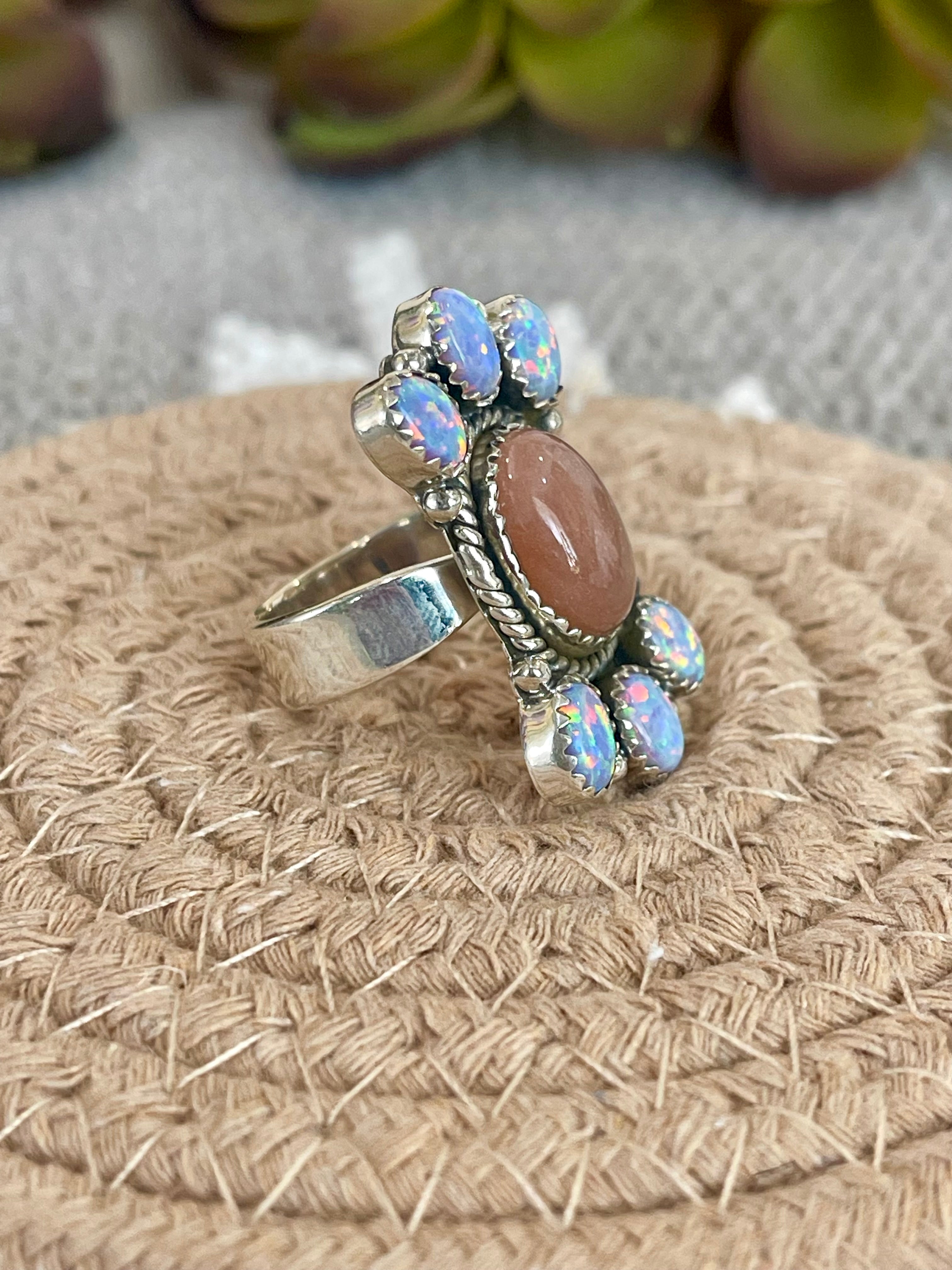 Southwest Handmade Multi Stone & Sterling Silver Adjustable Cluster Ring