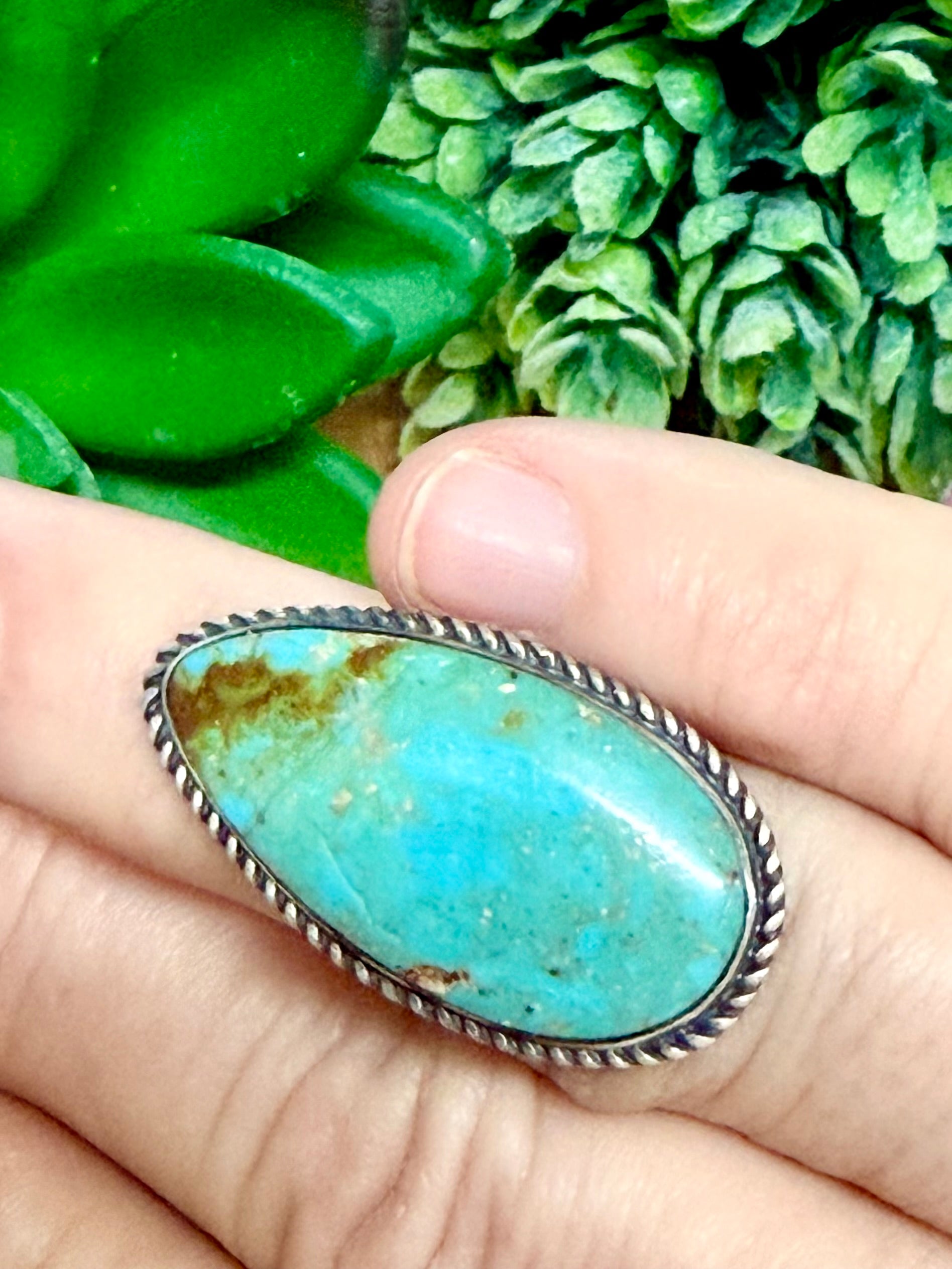 Southwest Handmade Turquoise & Sterling Silver Ring Size 6.75