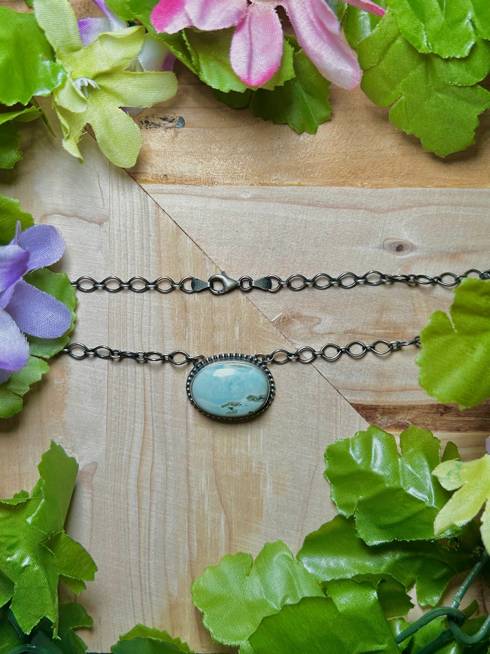 Navajo New Lander Varicsite & Sterling Silver Necklace