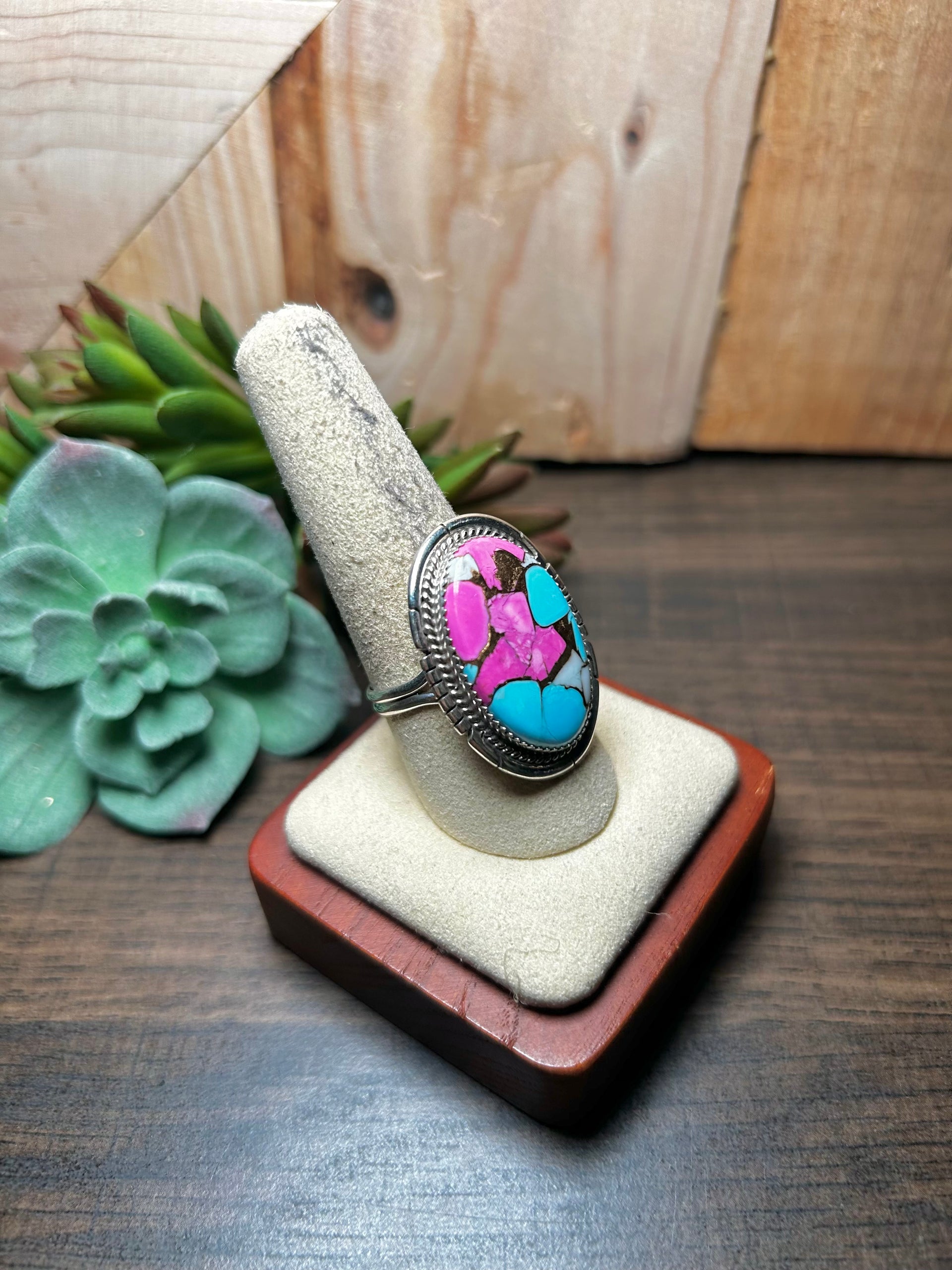 Dane Skeets Cotton Candy Dahlia & Sterling Silver Ring Size 9.75