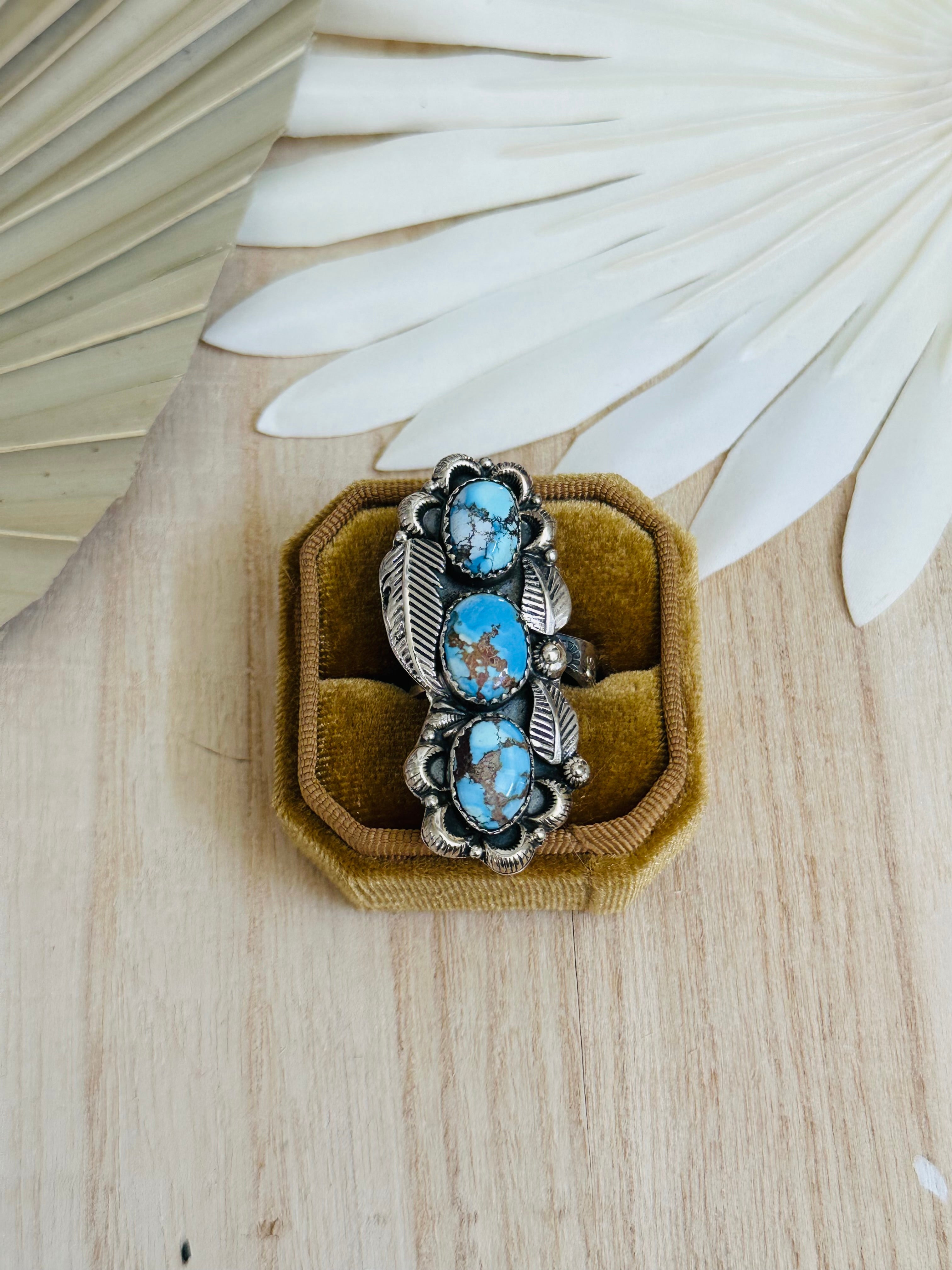 Southwest Handmade Golden Hills Turquoise & Sterling Silver Cluster Adjustable Ring