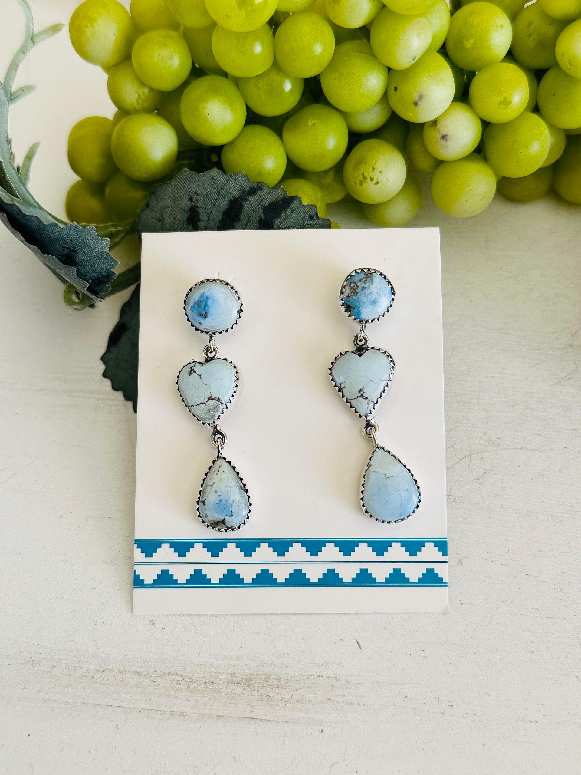 Southwest Handmade Golden Hills Turquoise & Sterling Silver Post Dangle Earrings