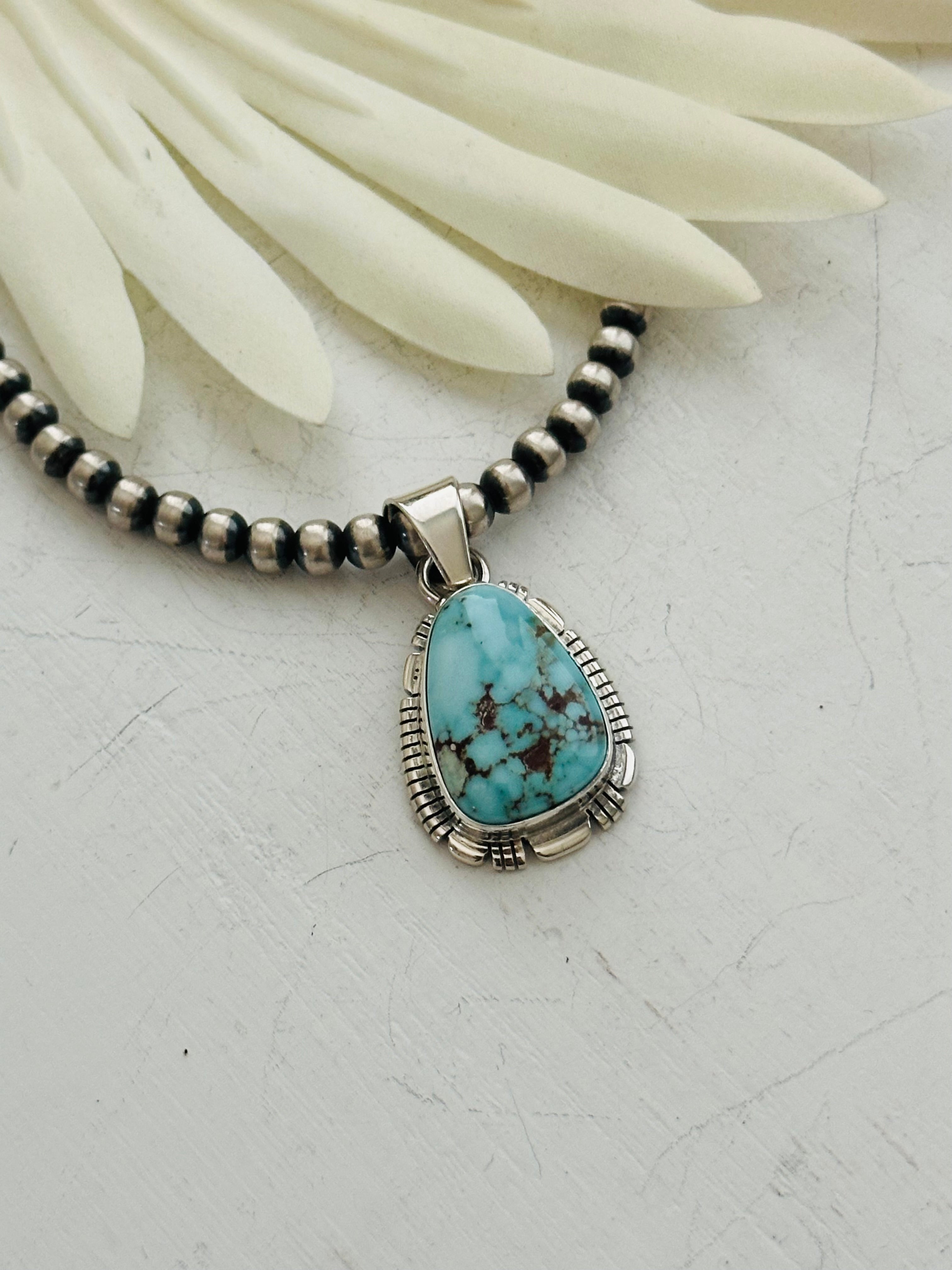 Navajo Made Dry Creek Turquoise & Sterling Silver Pendant