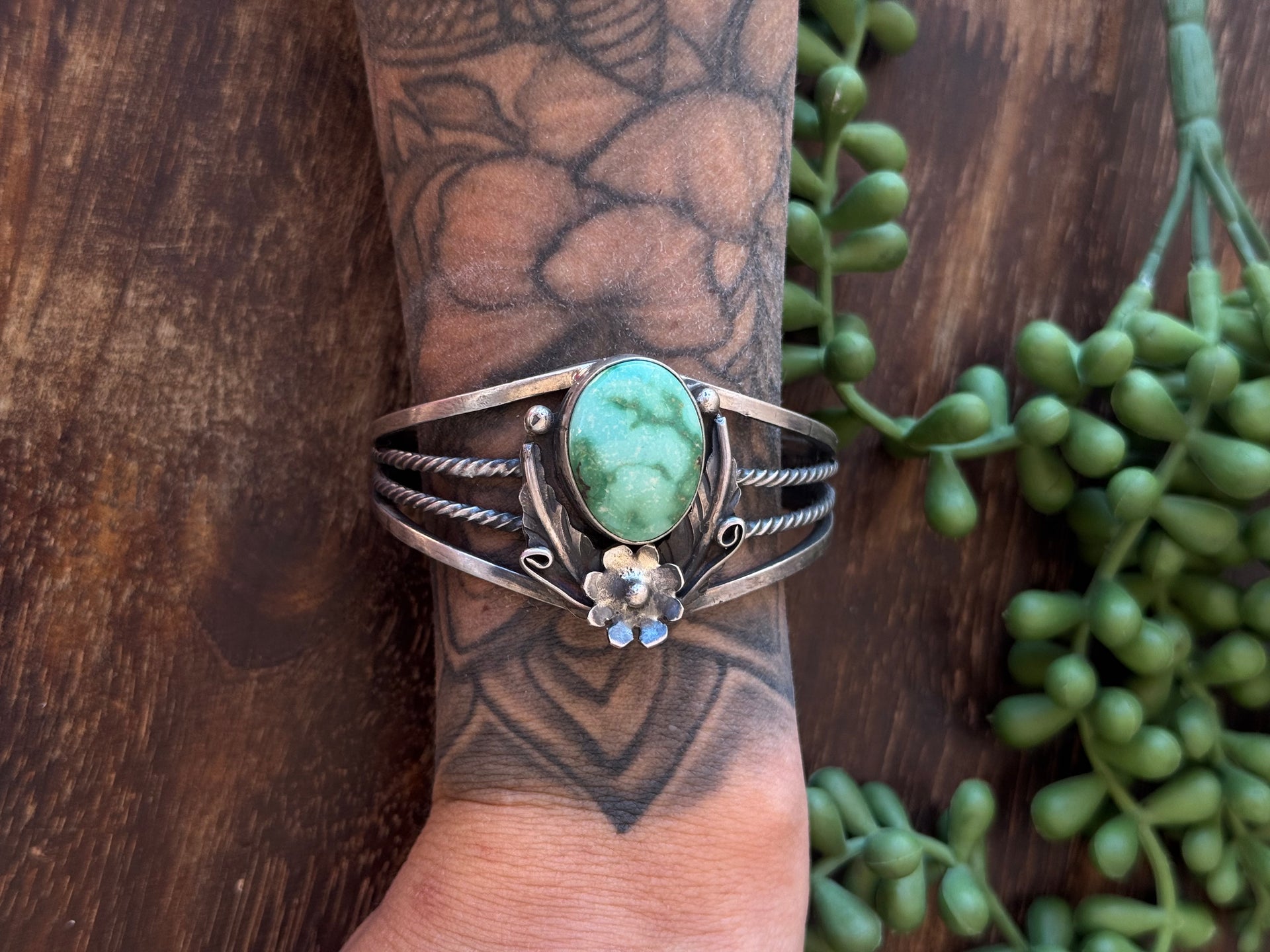 Navajo Made Emerald Valley Turquoise & Sterling Silver Cuff Bracelet