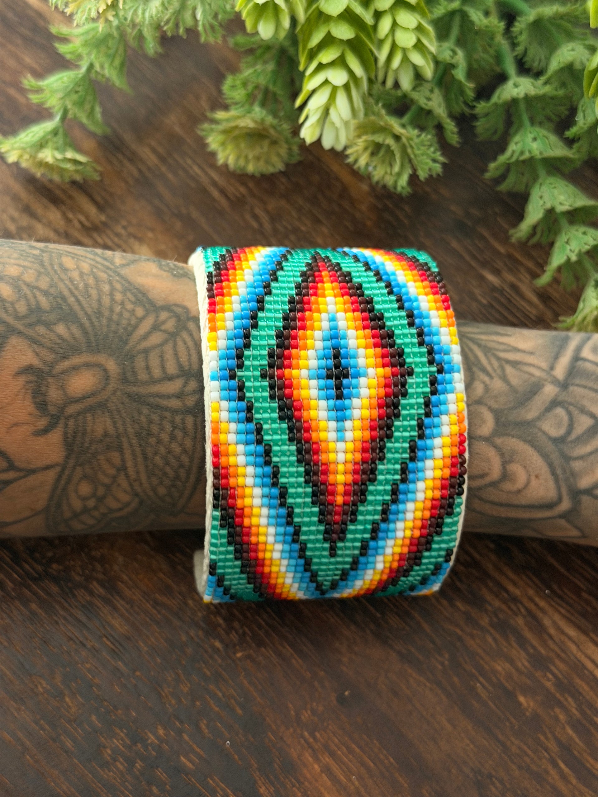 Navajo Made Beaded/Leather Cuff Bracelet