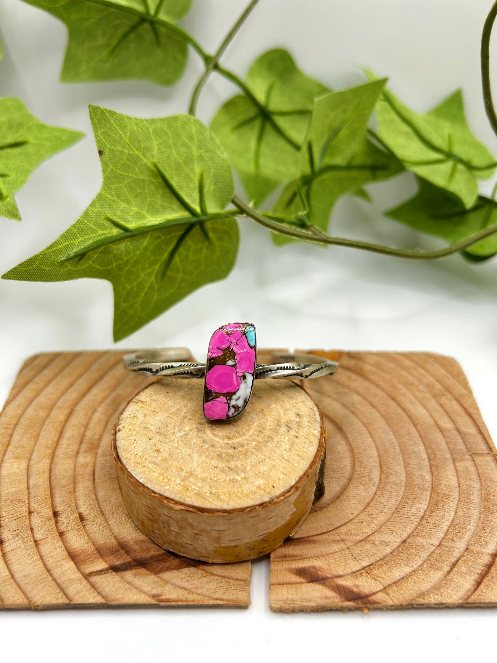 Navajo Made Cotton Candy Dahlia & Sterling Silver Cuff Bracelet