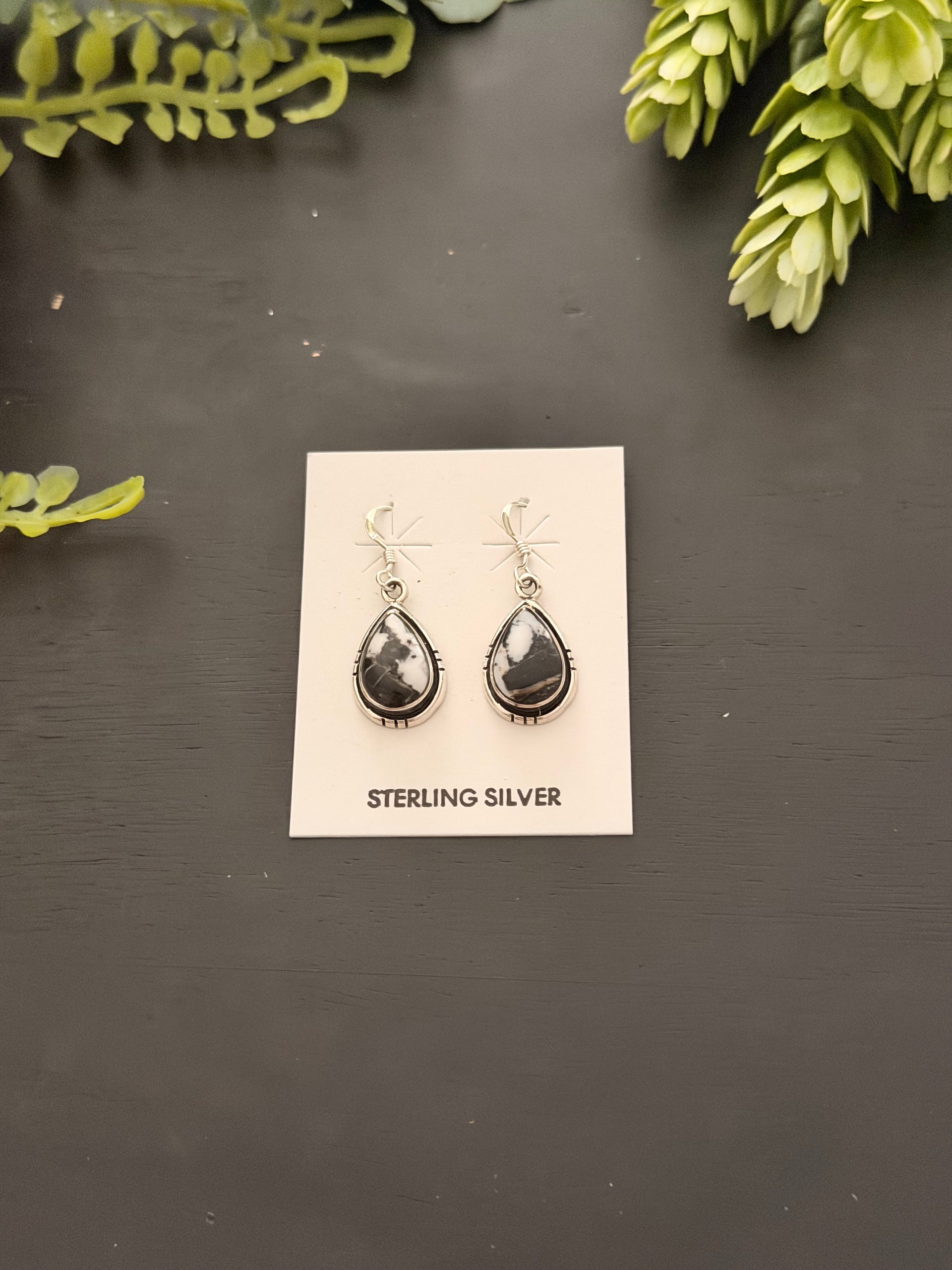 Navajo Made White Buffalo & Sterling Silver Dangle Earrings