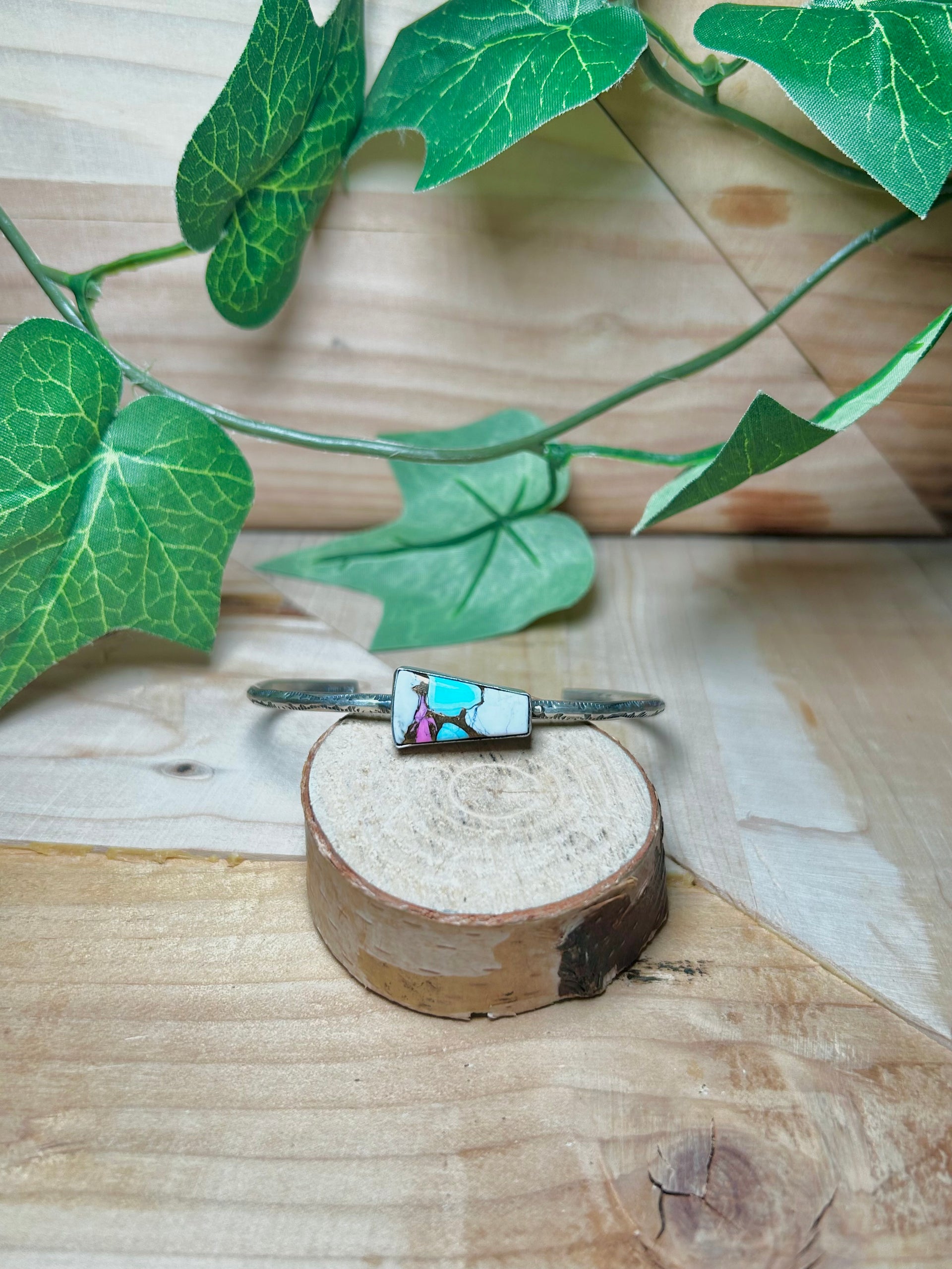 Navajo Made Cotton Candy Turquoise & Sterling Silver Cuff Bracelet