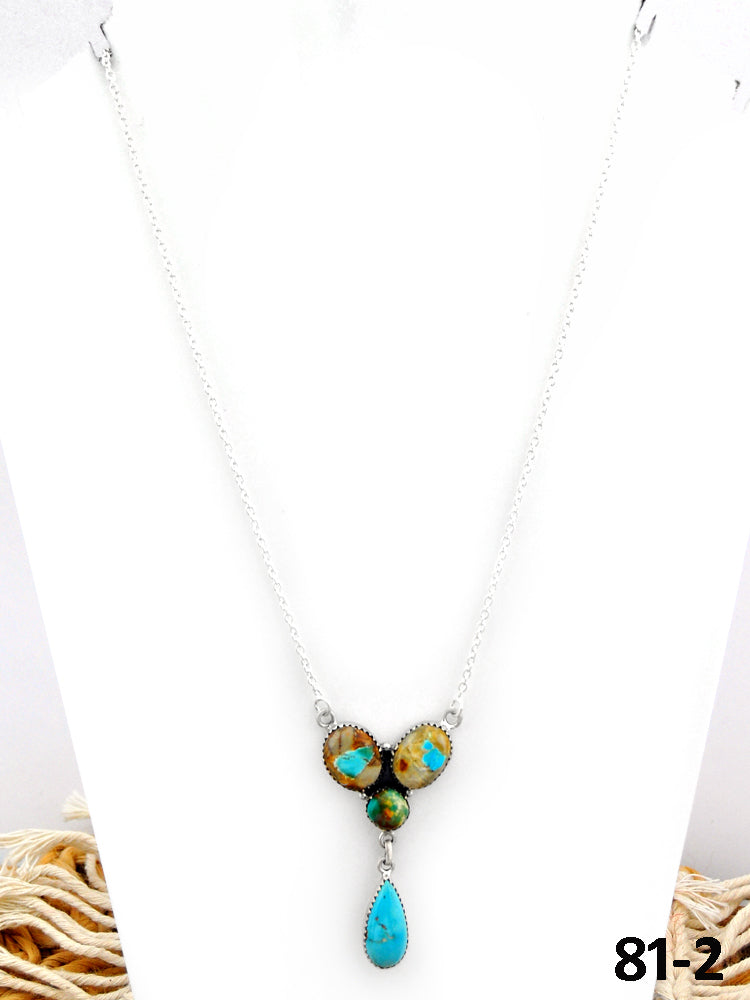 Southwest Made Ribbon Royston Turquoise & Sterling Silver Necklace