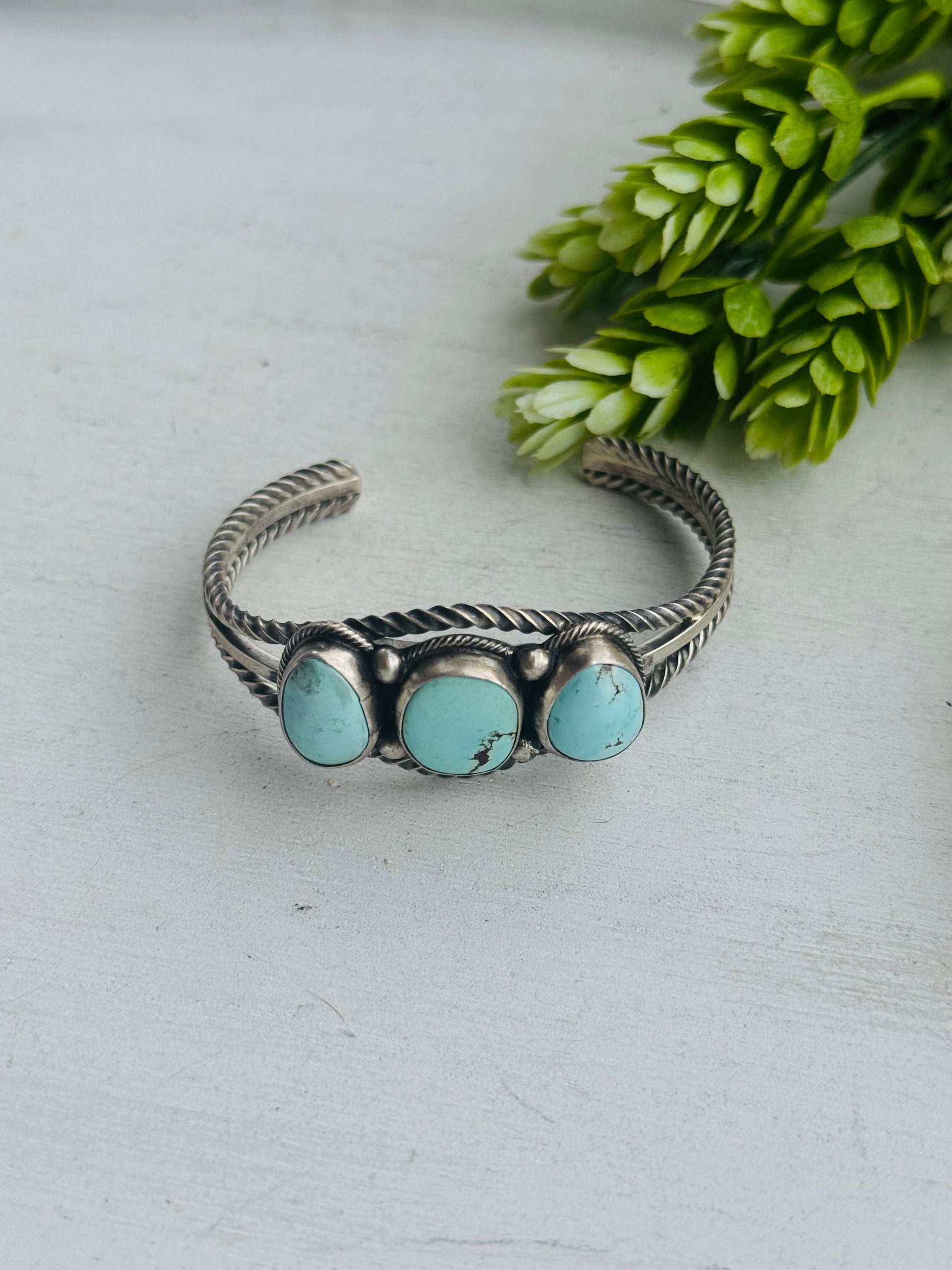 Navajo Made Royston Turquoise & Sterling Silver Cuff Bracelet