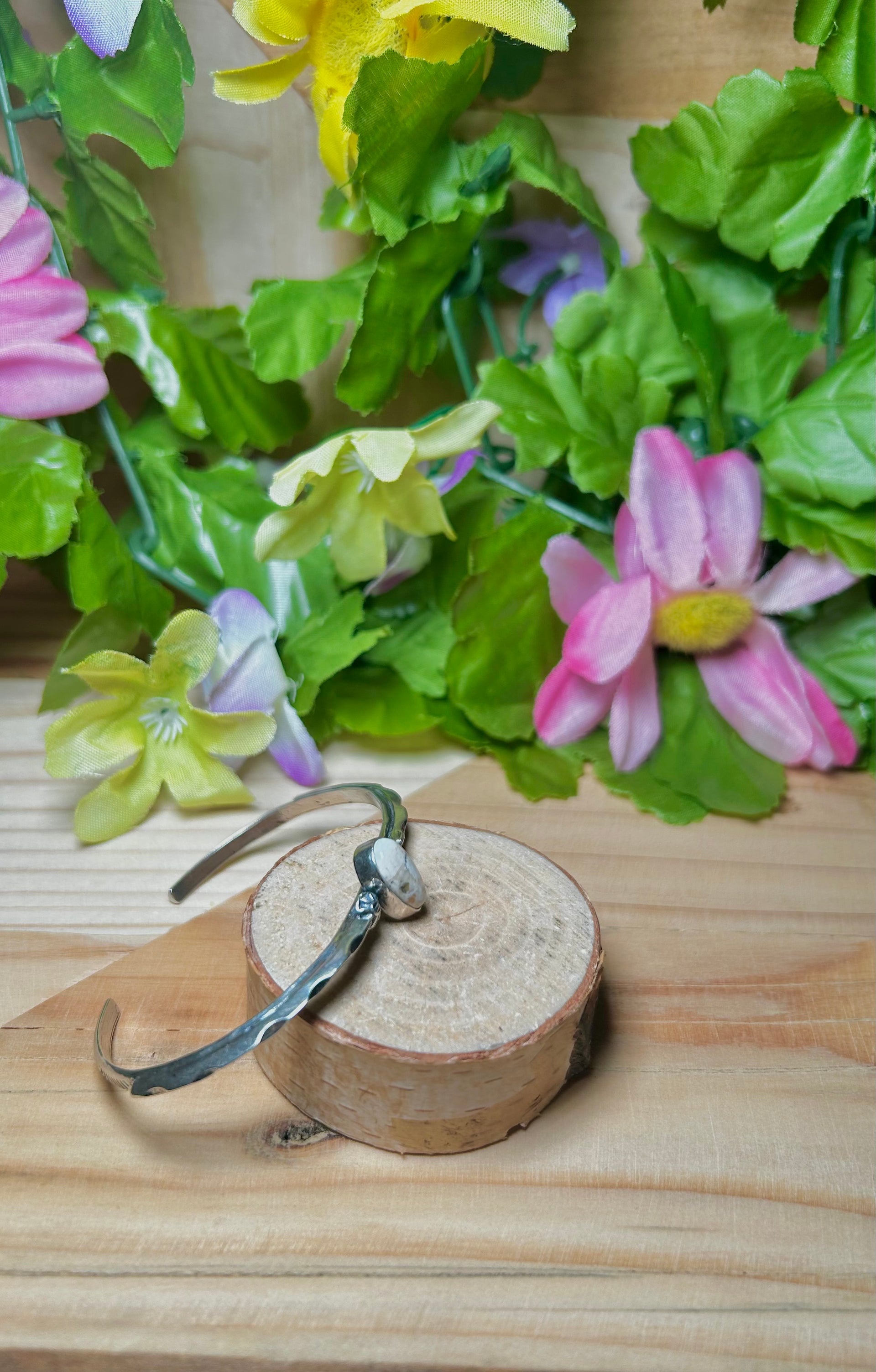 Navajo Made White Buffalo & Sterling Silver Cuff Bracelet