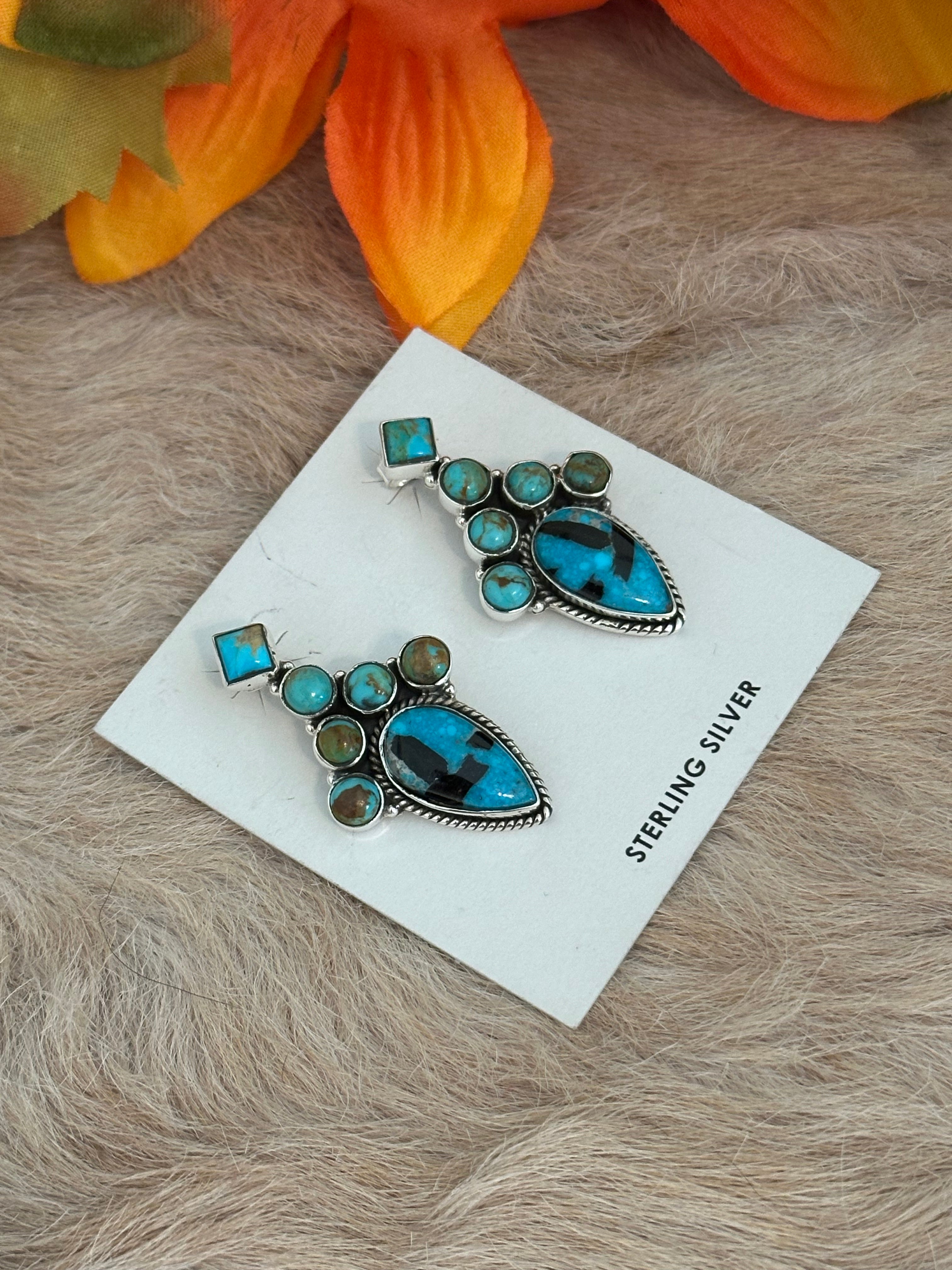 Southwest Handmade Kingman Turquoise & Sterling Silver Post Earrings