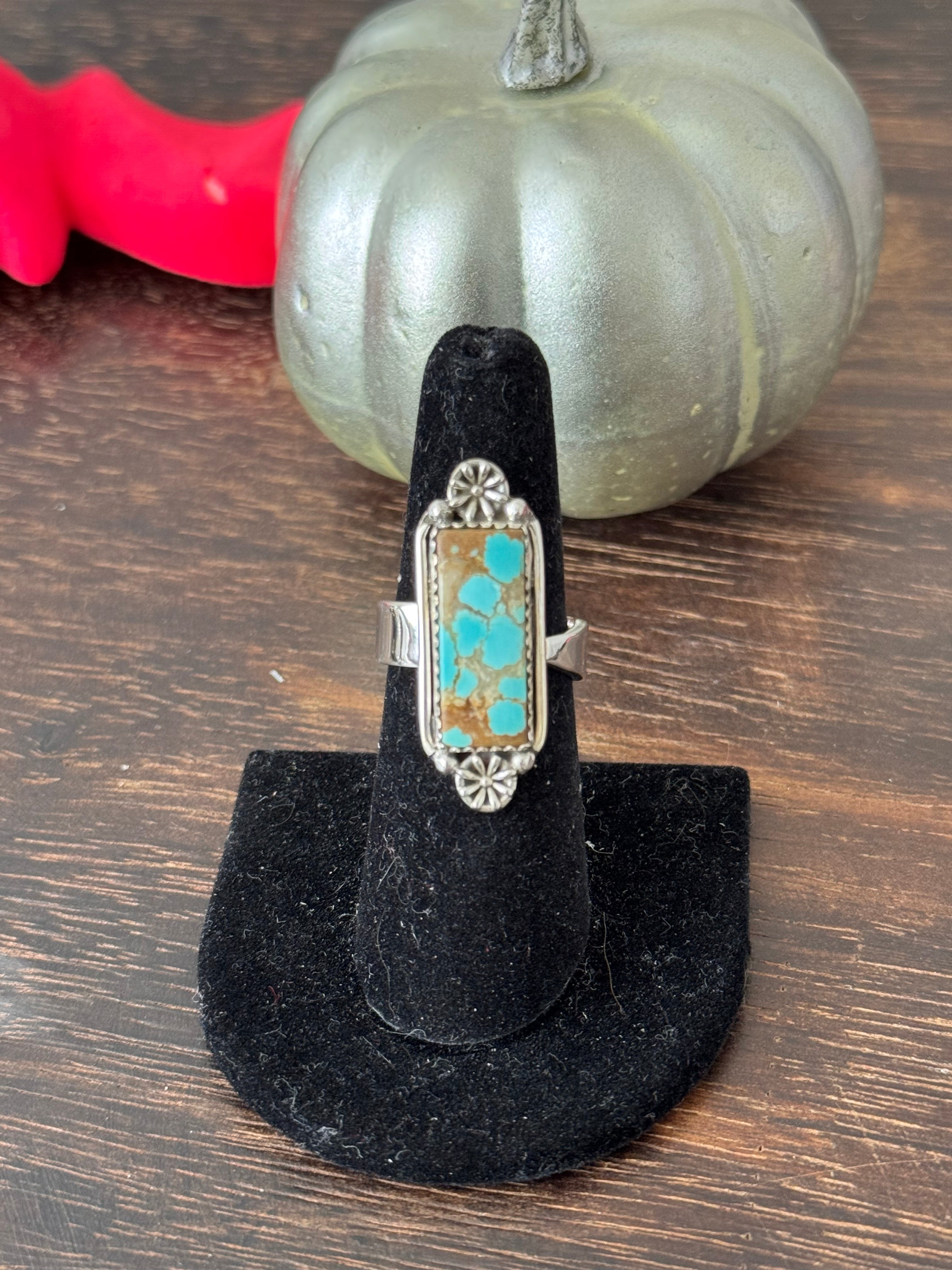 Southwest Handmade Number 8 Turquoise & Sterling Silver Adjustable Ring