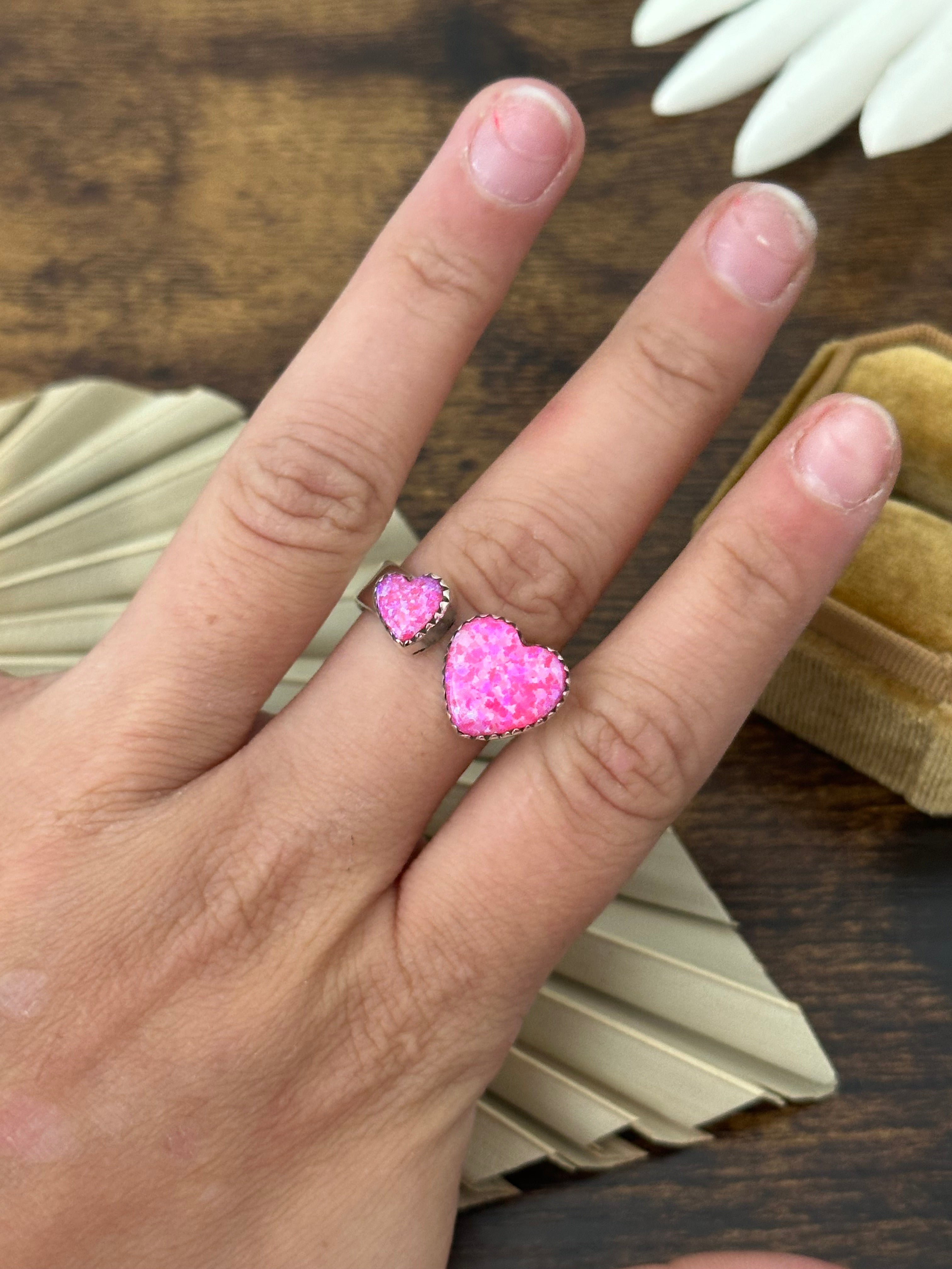 Southwest Handmade Pink Opal & Sterling Silver Adjustable Ring