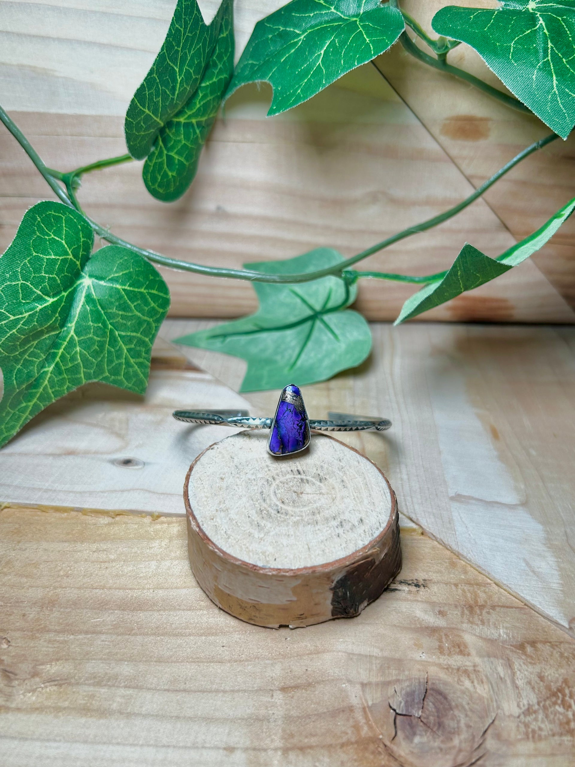 Navajo Made Purple Mohave Turquoise & Sterling Silver Cuff Bracelet