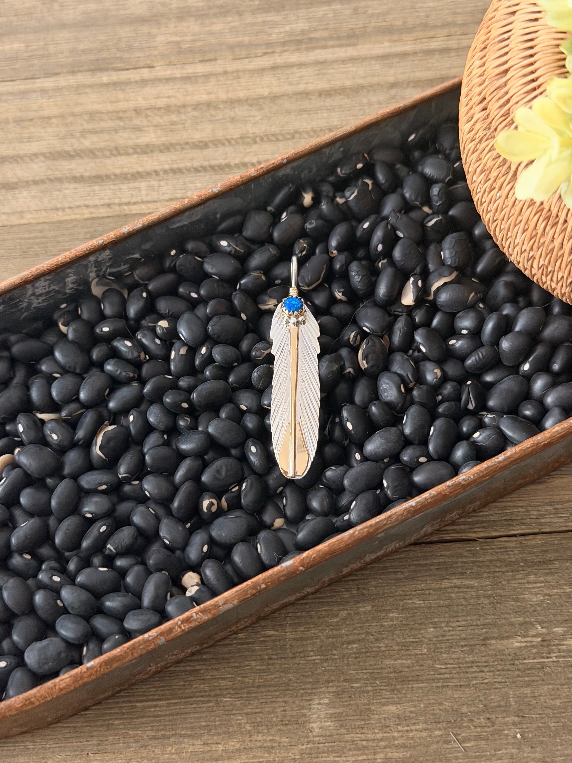 Navajo Made Opal (Man Made) & Sterling Silver Feather Pendant