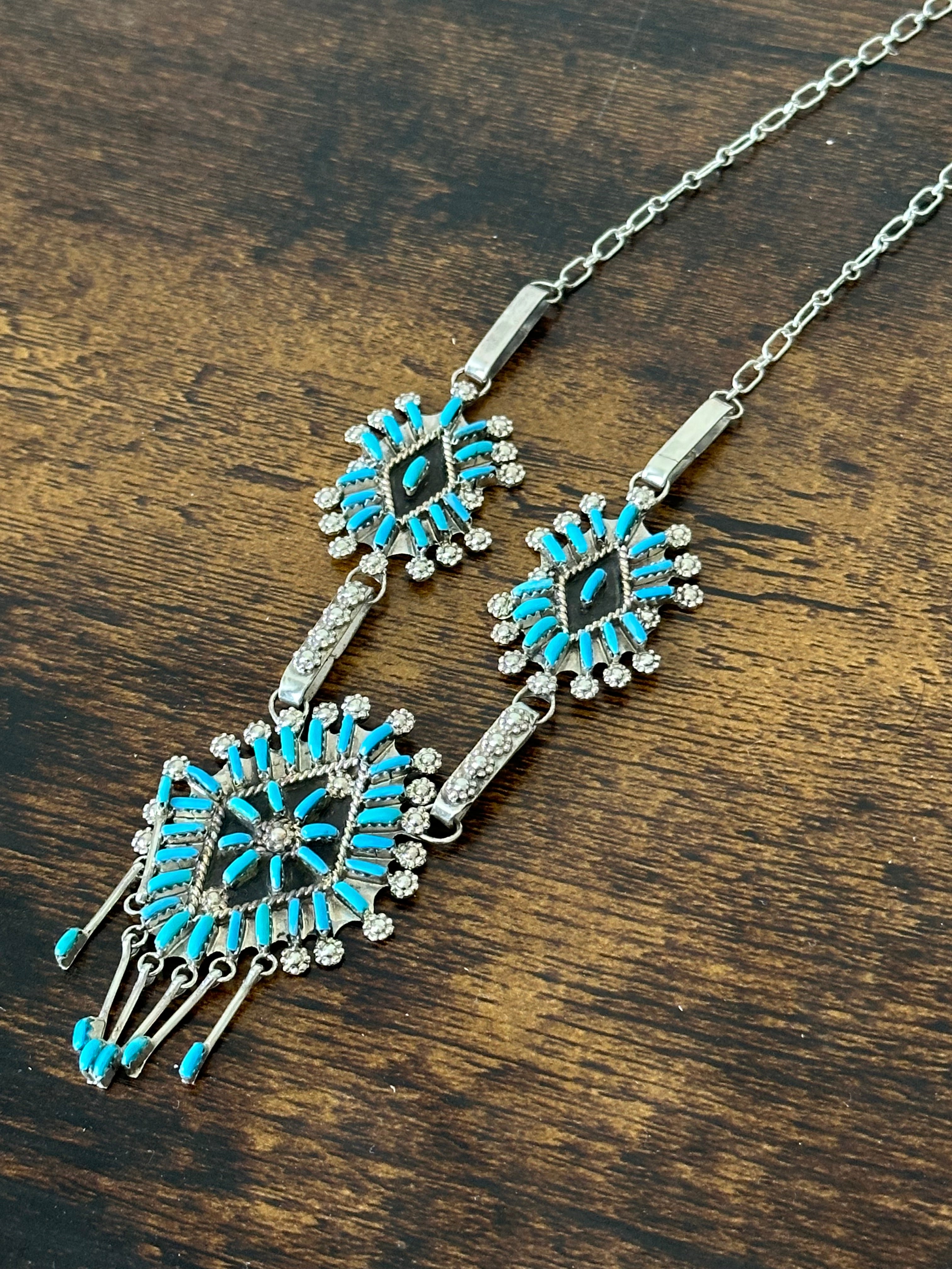 Zuni Made Turquoise & Sterling Silver Needlepoint Necklace Set