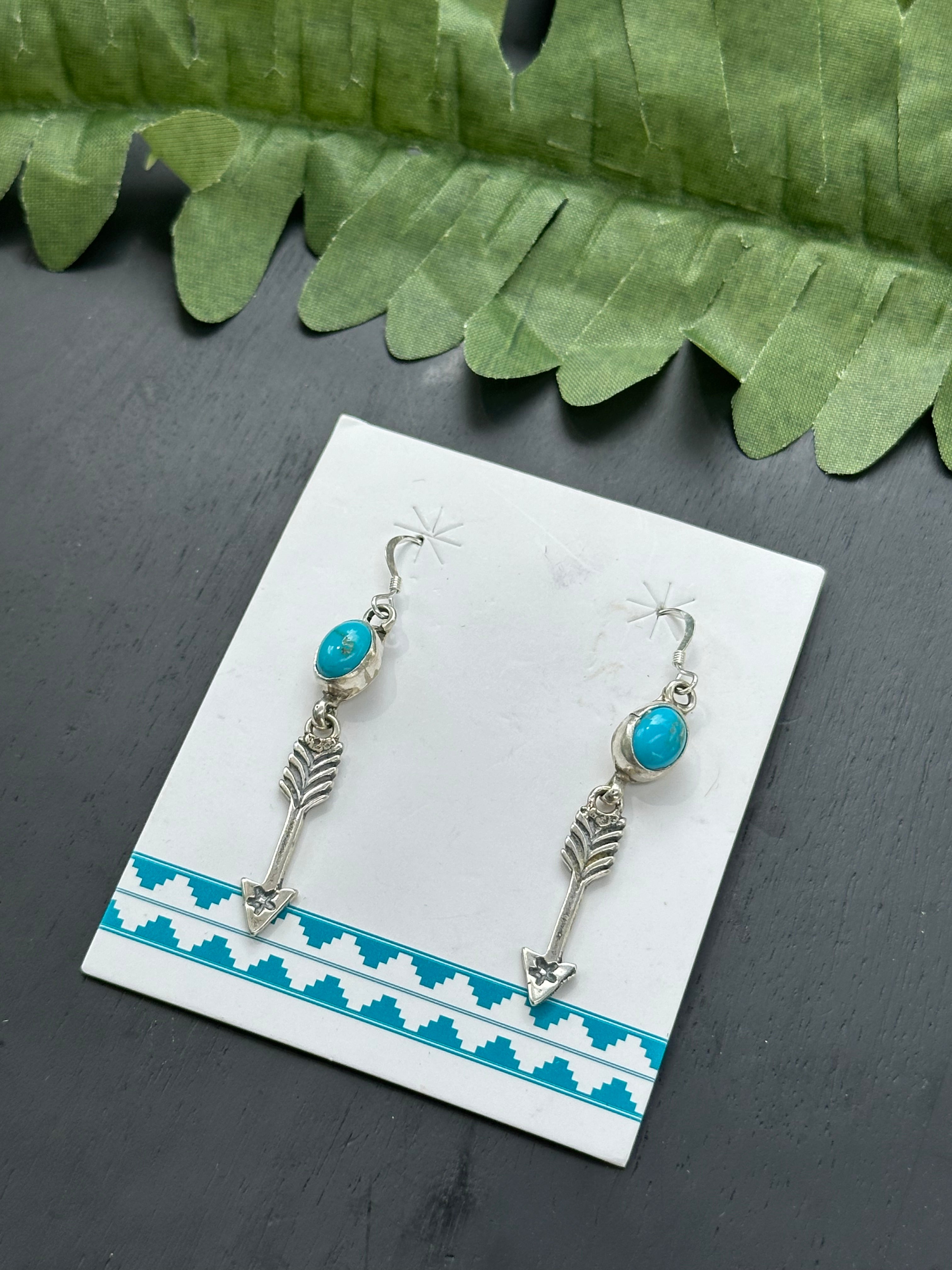 Navajo Made Kingman Turquoise & Sterling Silver Dangle Earrings